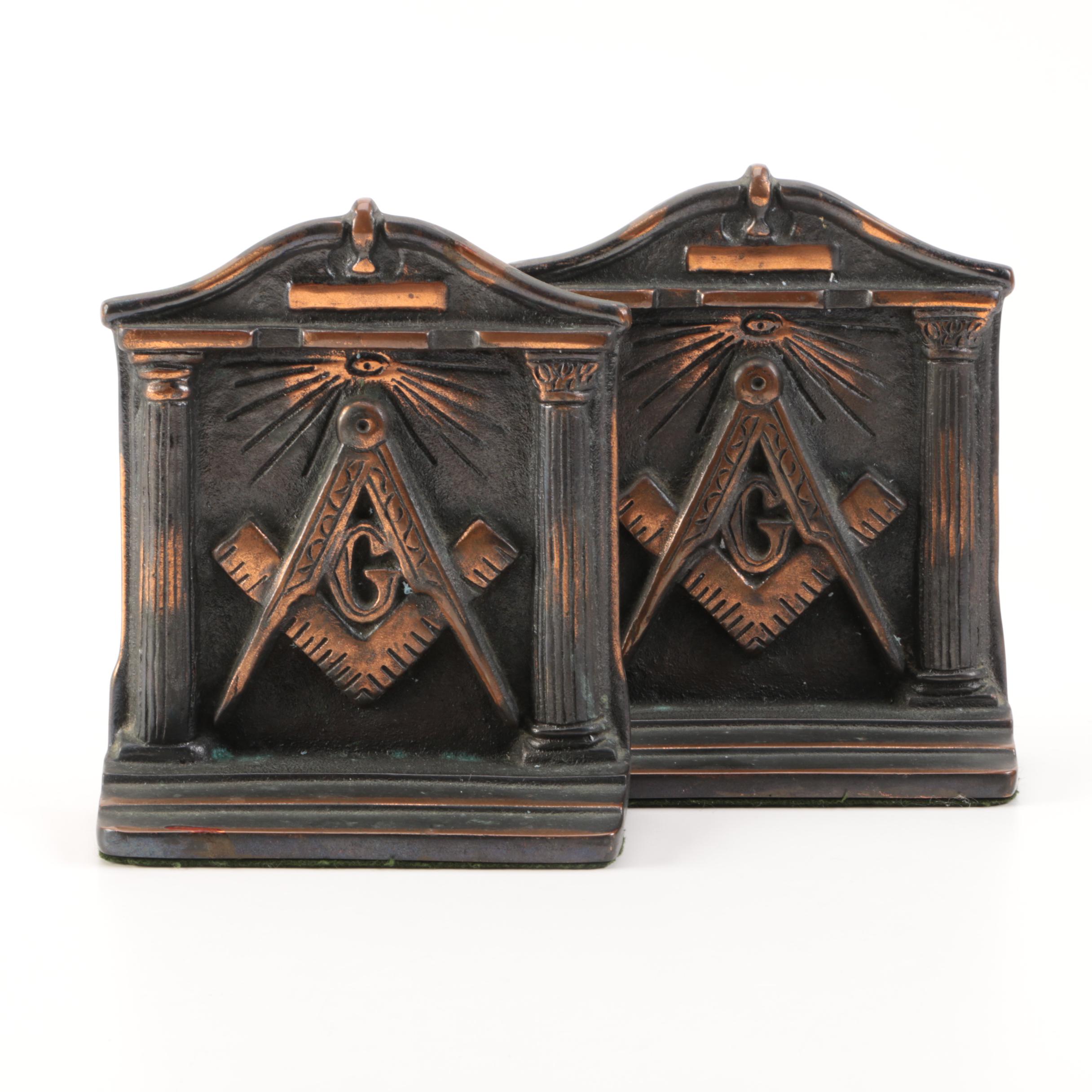 Cast Iron Masonic Bookends
