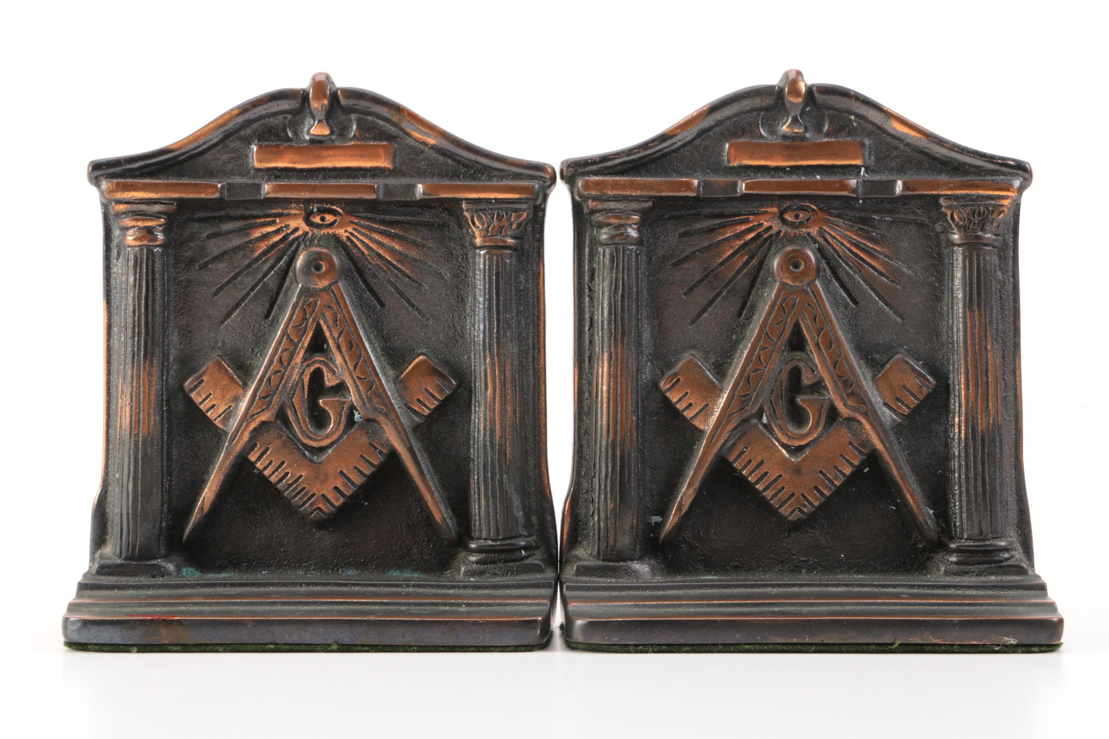 Cast Iron Masonic Bookends