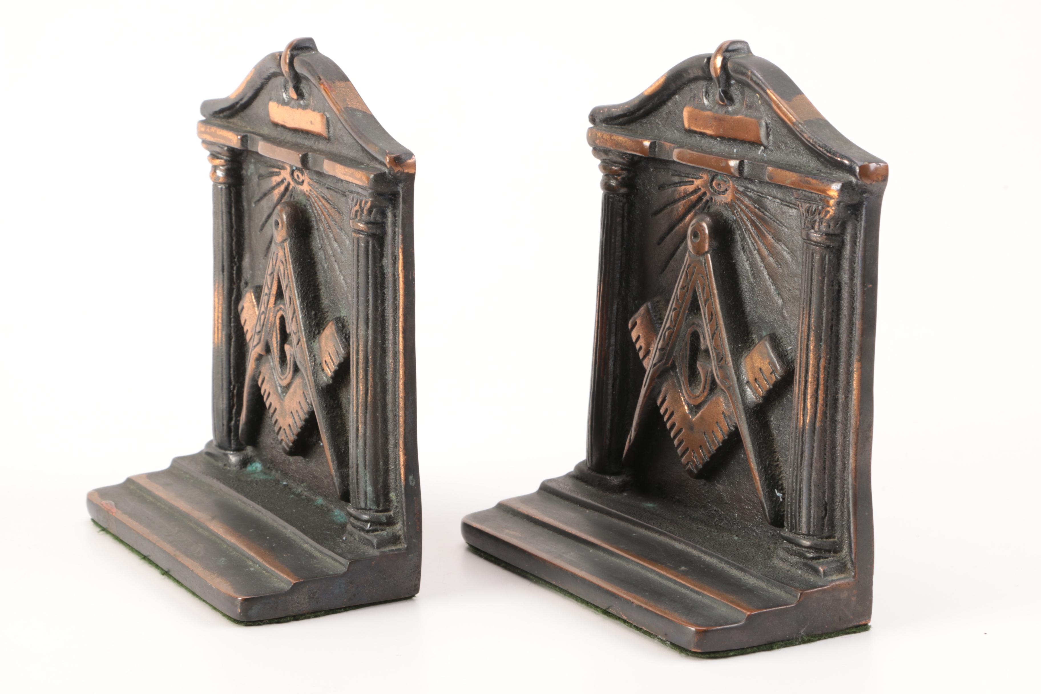 Cast Iron Masonic Bookends