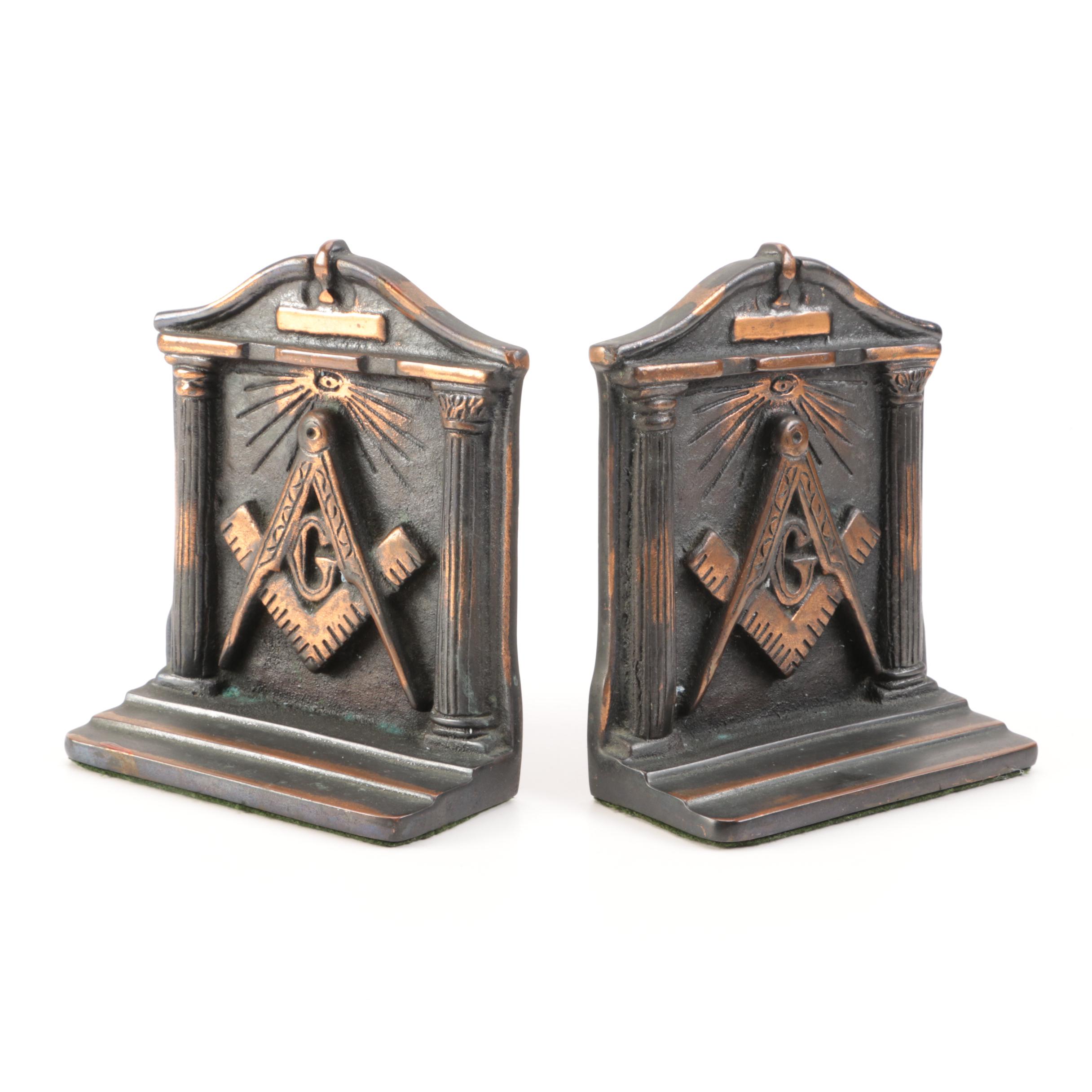 Cast Iron Masonic Bookends
