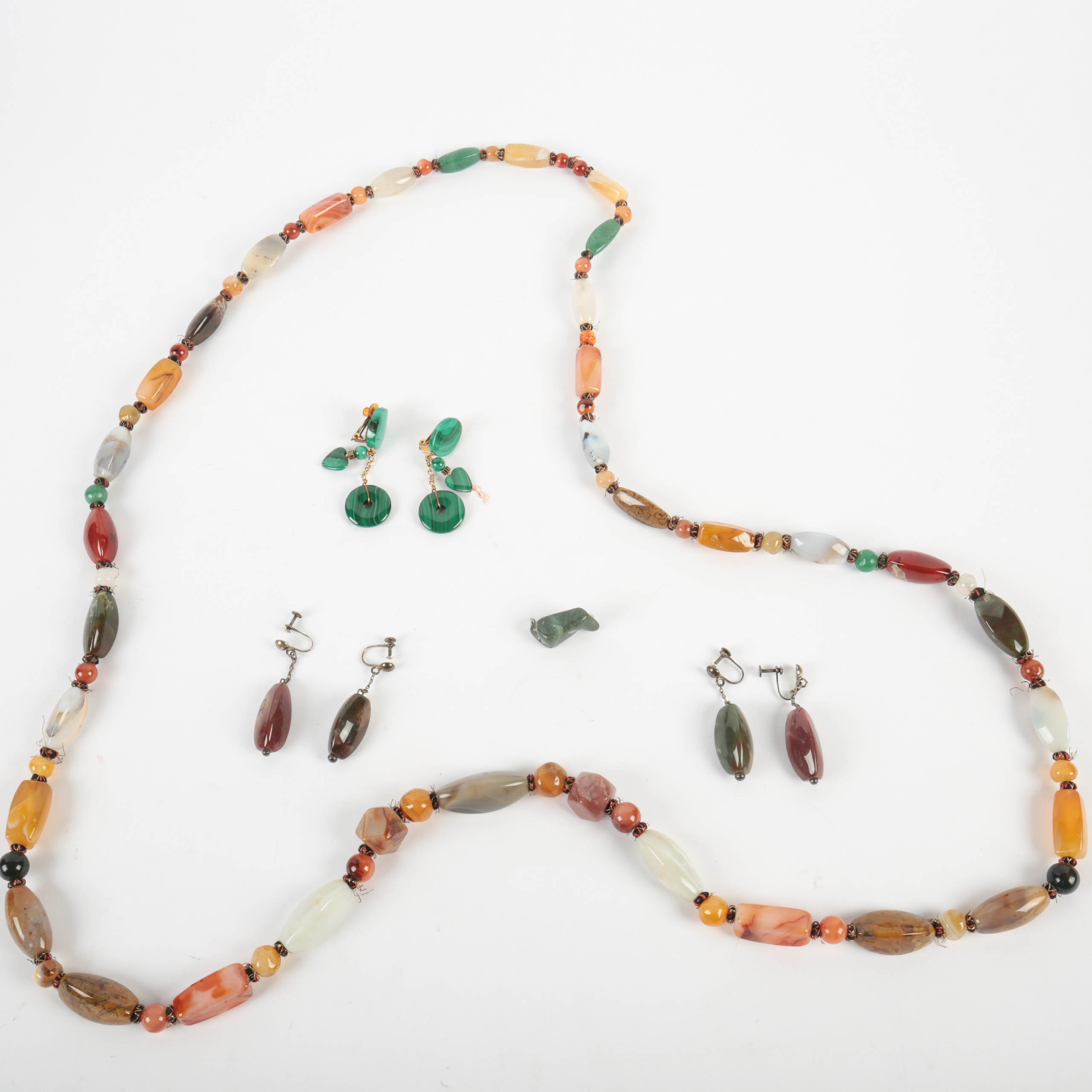 Stone Dangle Earrings, Necklace and Pin