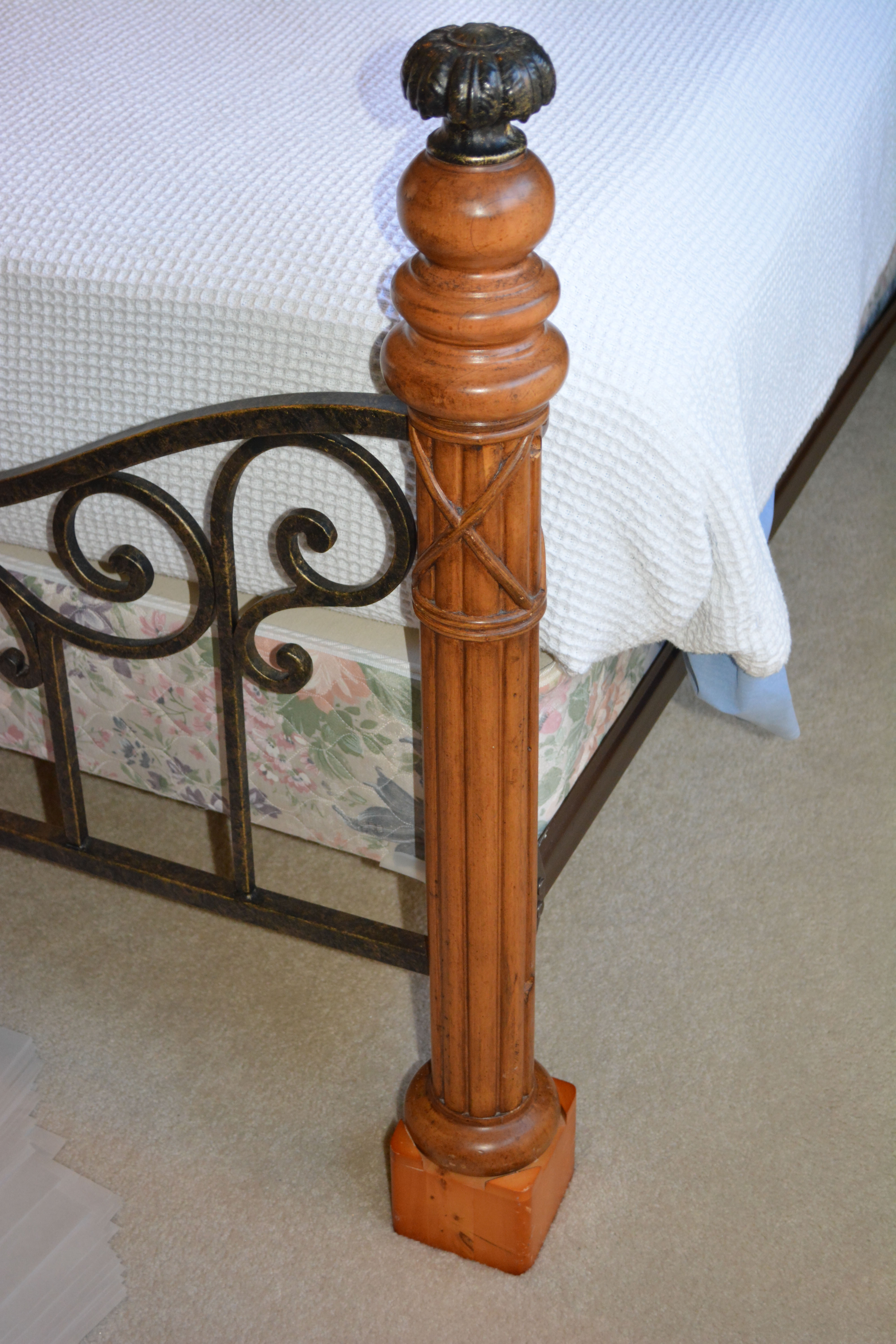 Contemporary Maple and Wrought Iron Queen-Size Bed Frame