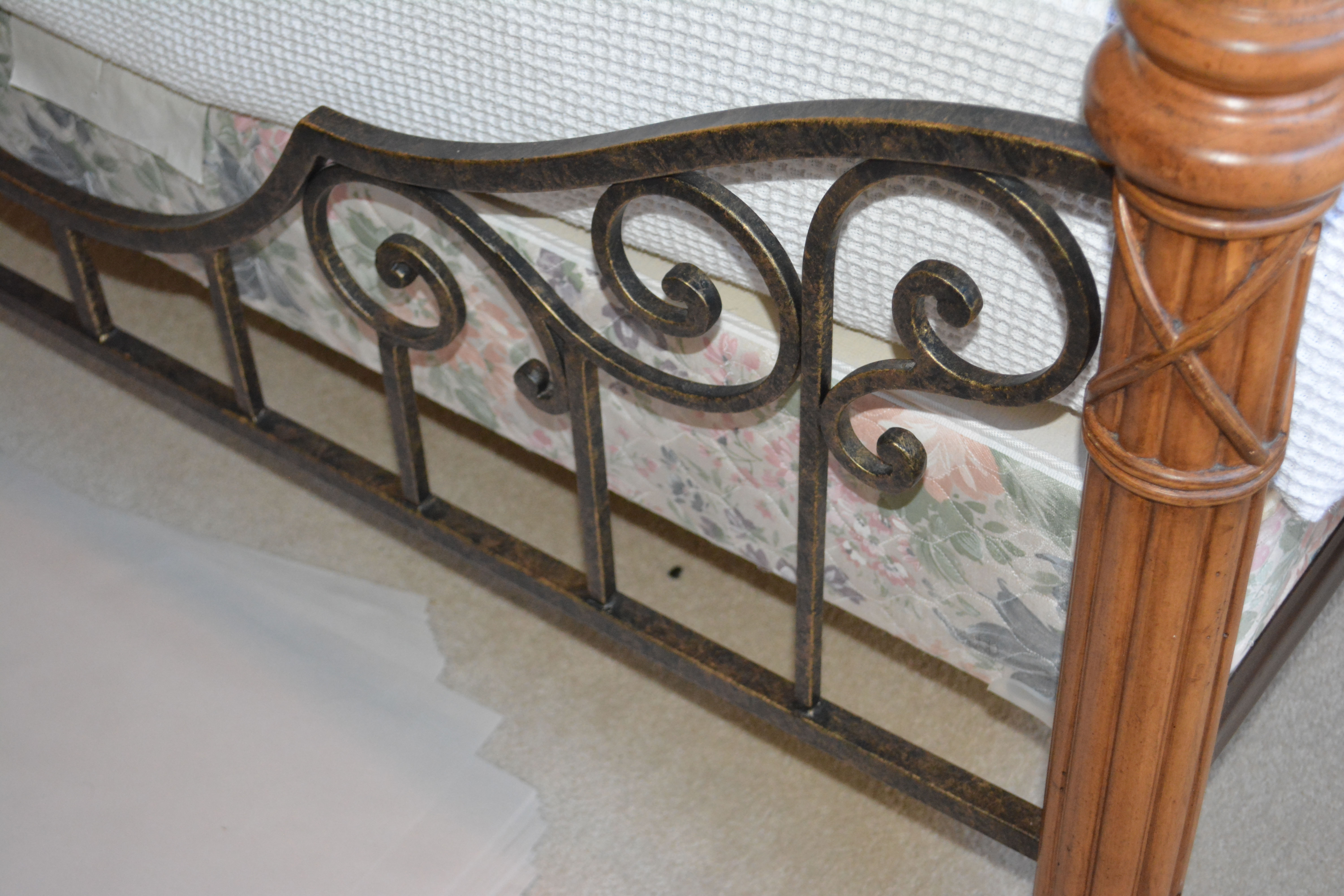 Contemporary Maple and Wrought Iron Queen-Size Bed Frame