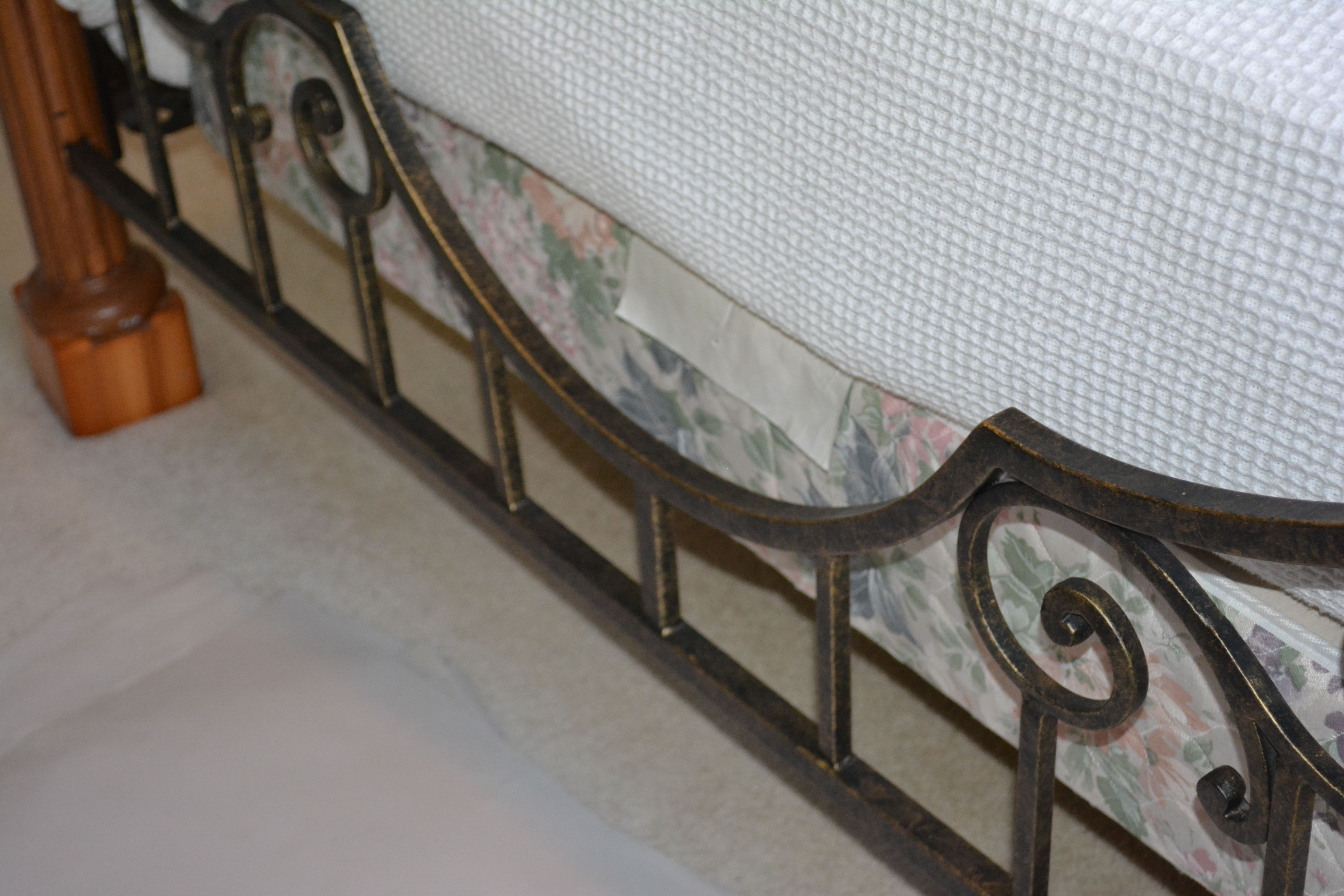 Contemporary Maple and Wrought Iron Queen-Size Bed Frame