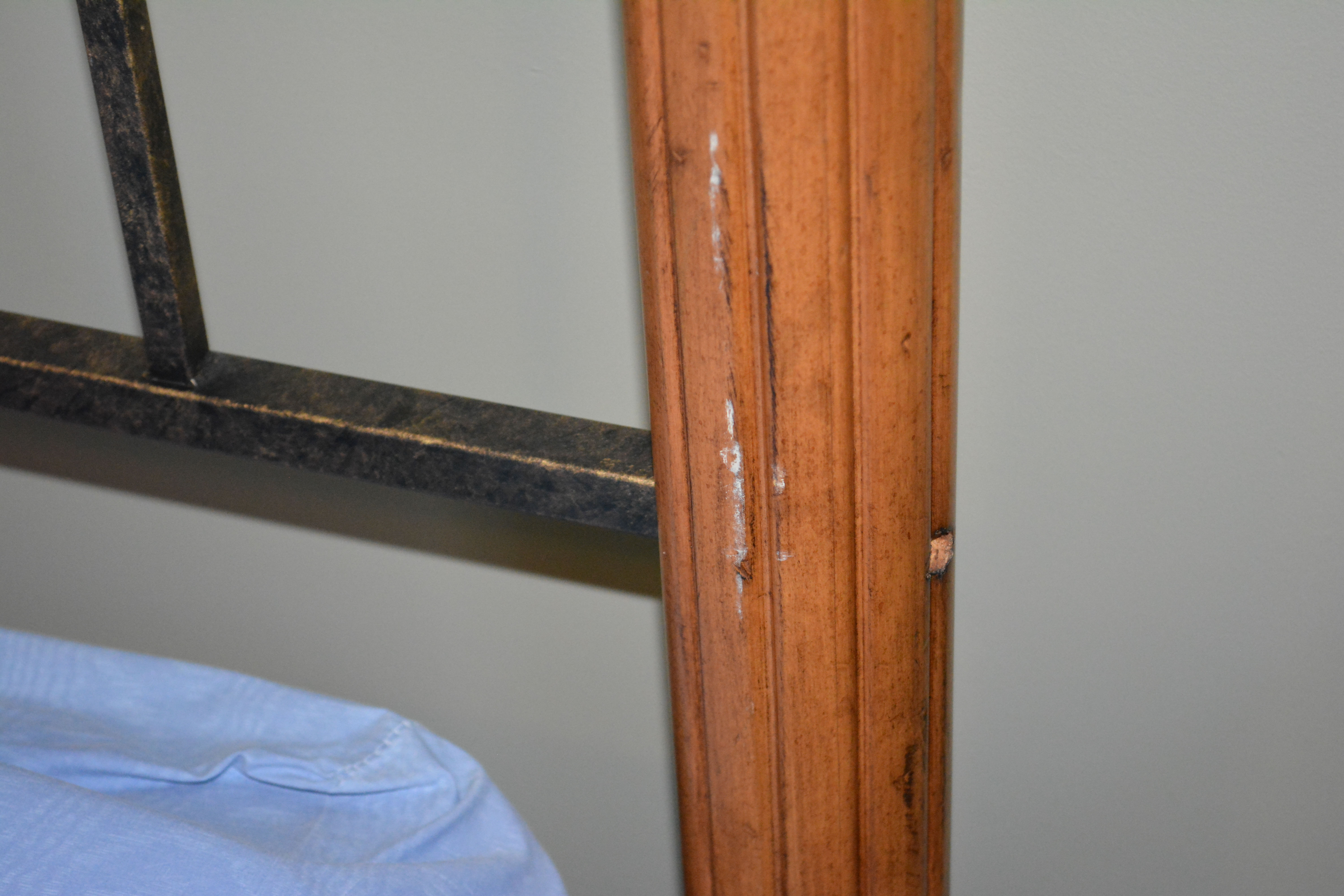 Contemporary Maple and Wrought Iron Queen-Size Bed Frame