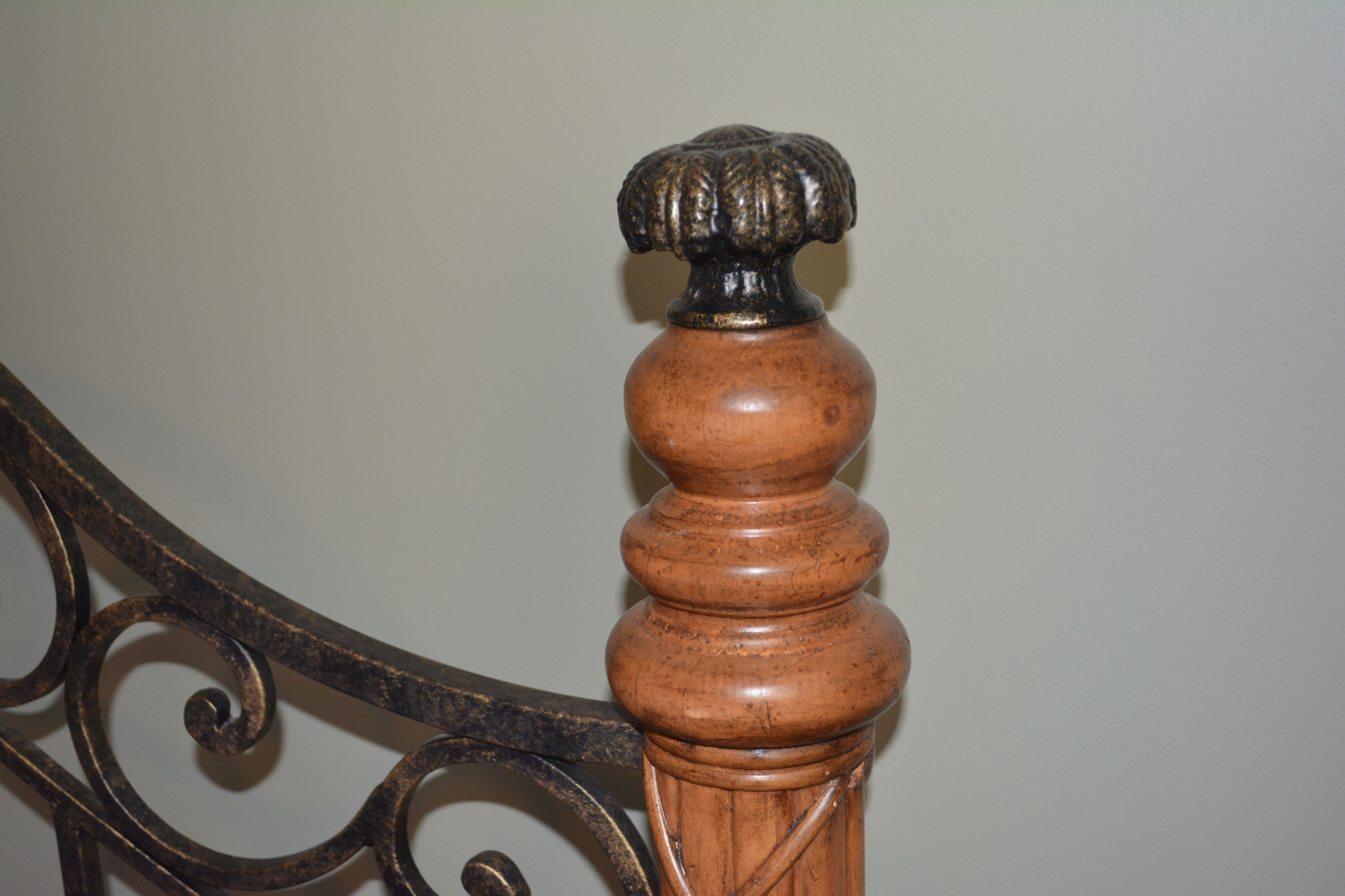 Contemporary Maple and Wrought Iron Queen-Size Bed Frame