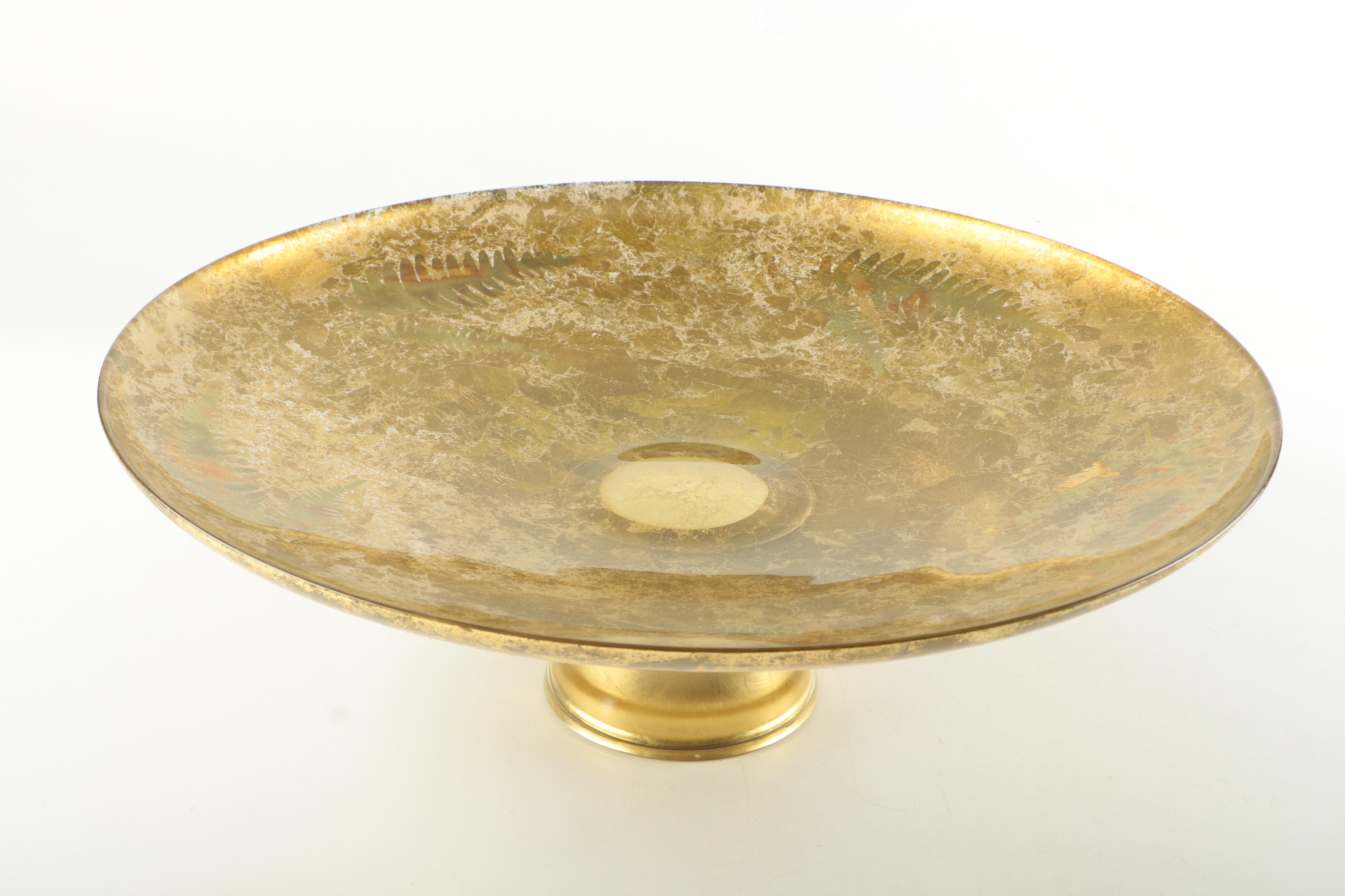 Pedestal Leaf Design Glass Centerpiece