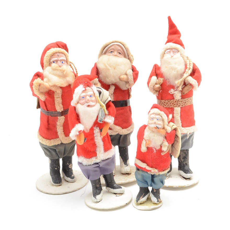 Vintage Japanese Papier-Mâché Santa Claus Figurines