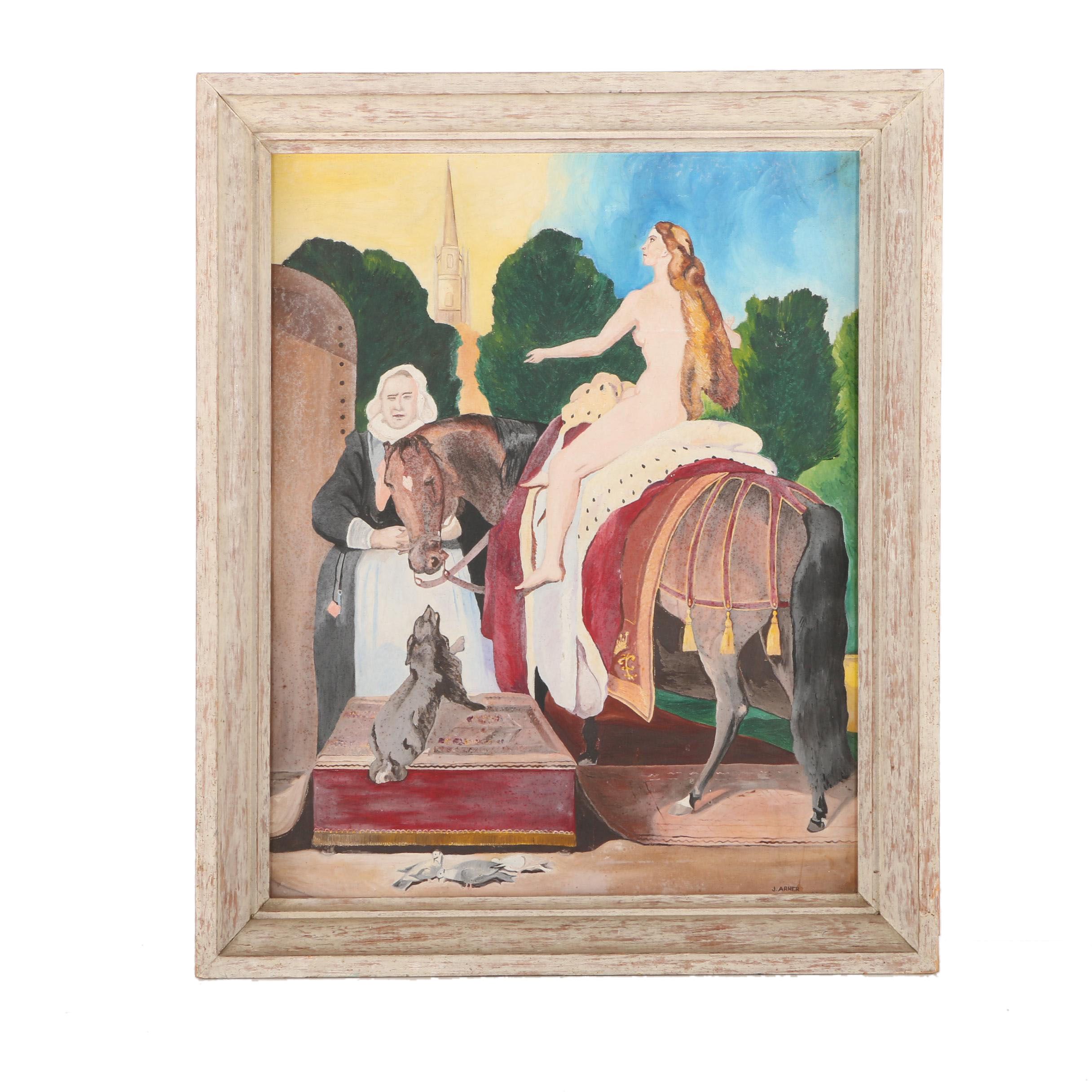 J. Arner Oil Painting on Canvas of Lady Godiva
