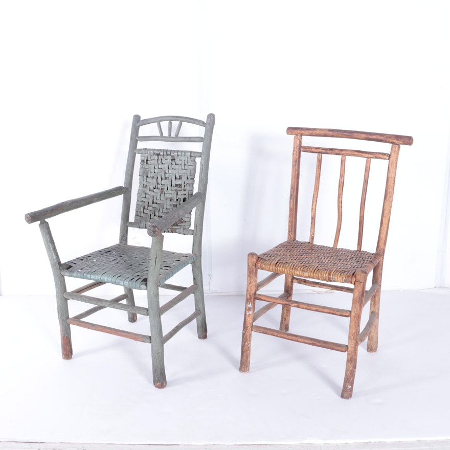 Rustic Wooden Chairs With Woven Seats