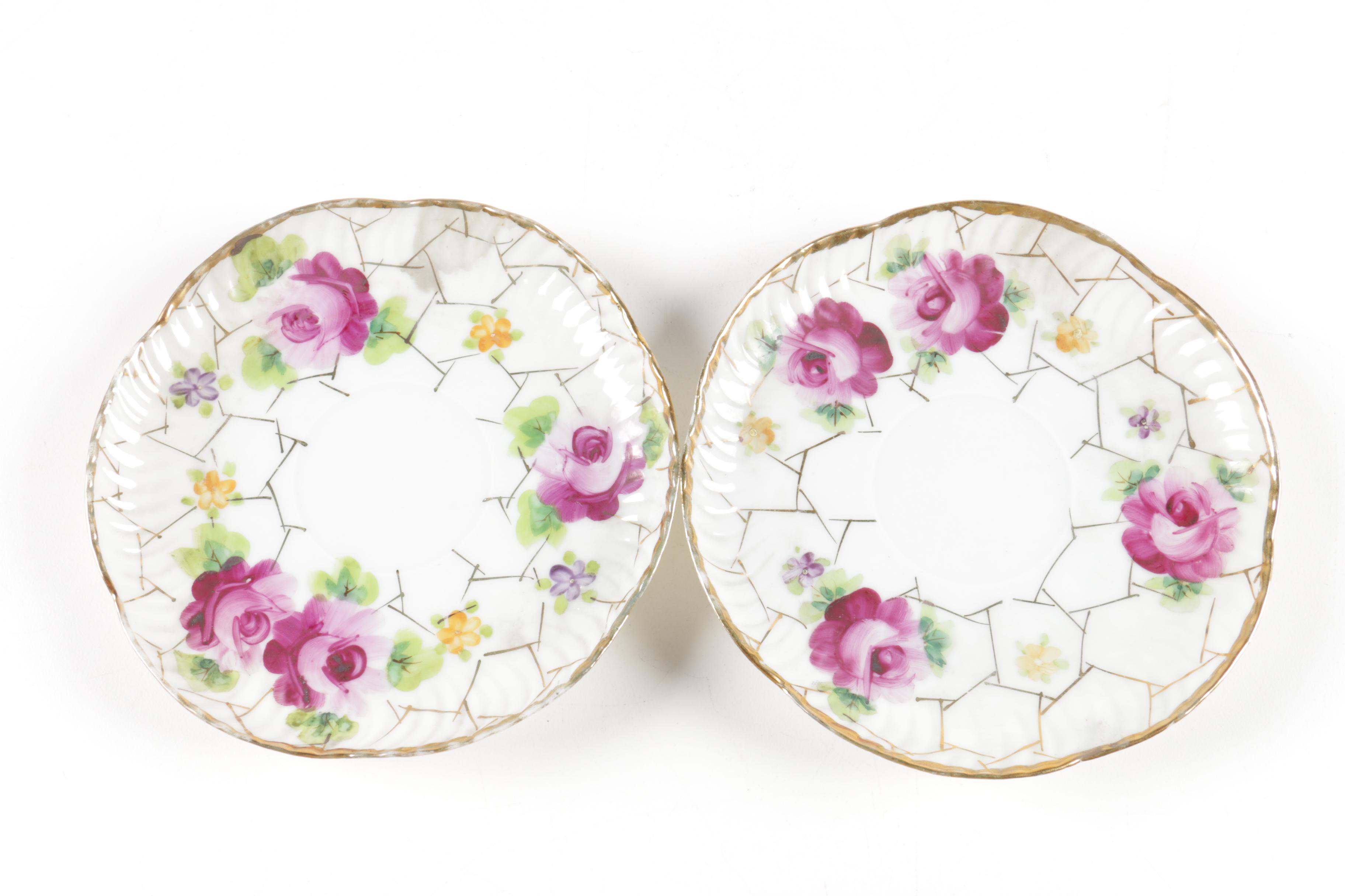 Hand Painted Teacup with Two Saucers