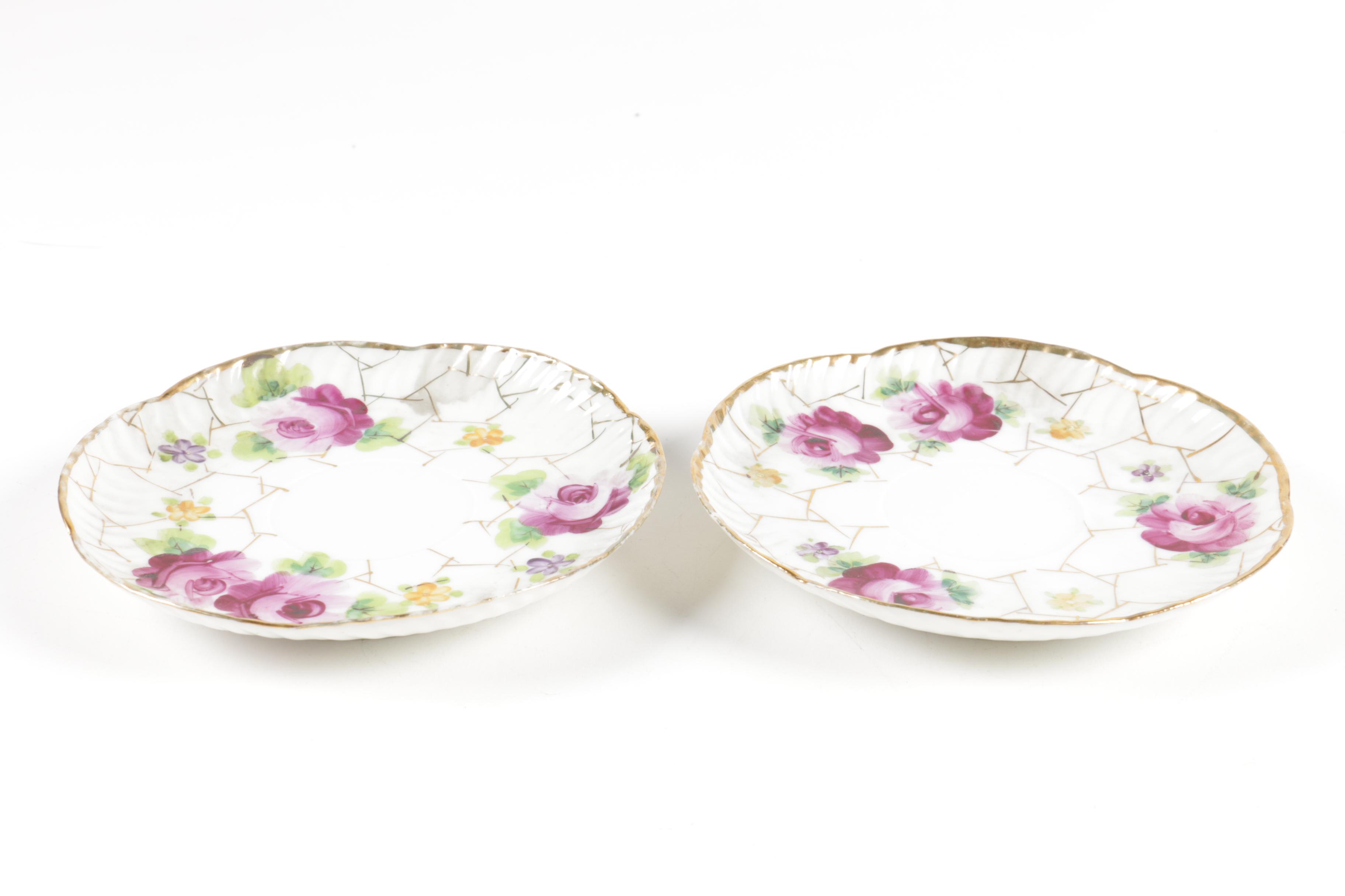 Hand Painted Teacup with Two Saucers