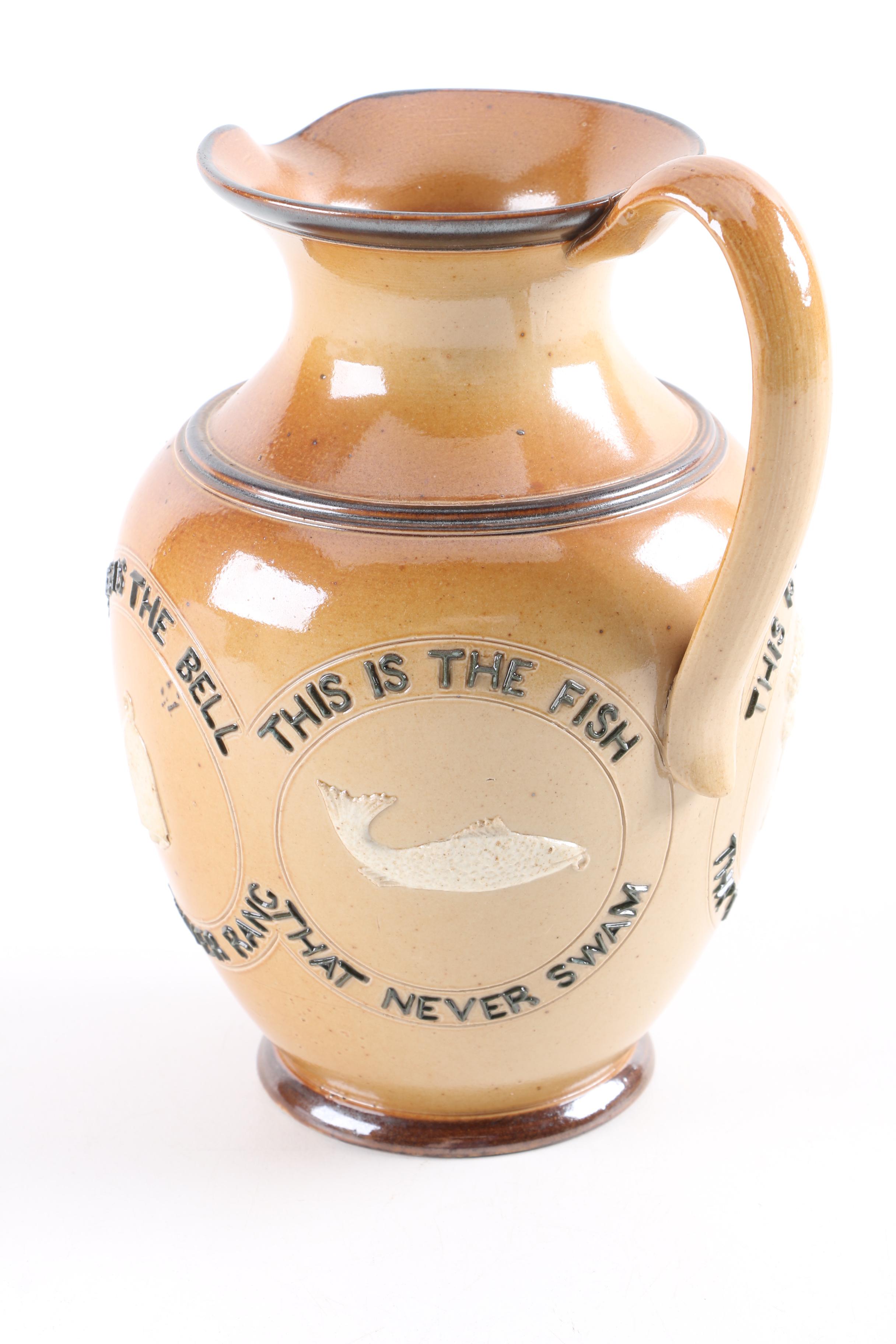 Vintage Doulton Lambeth Ale Pitcher with Motto