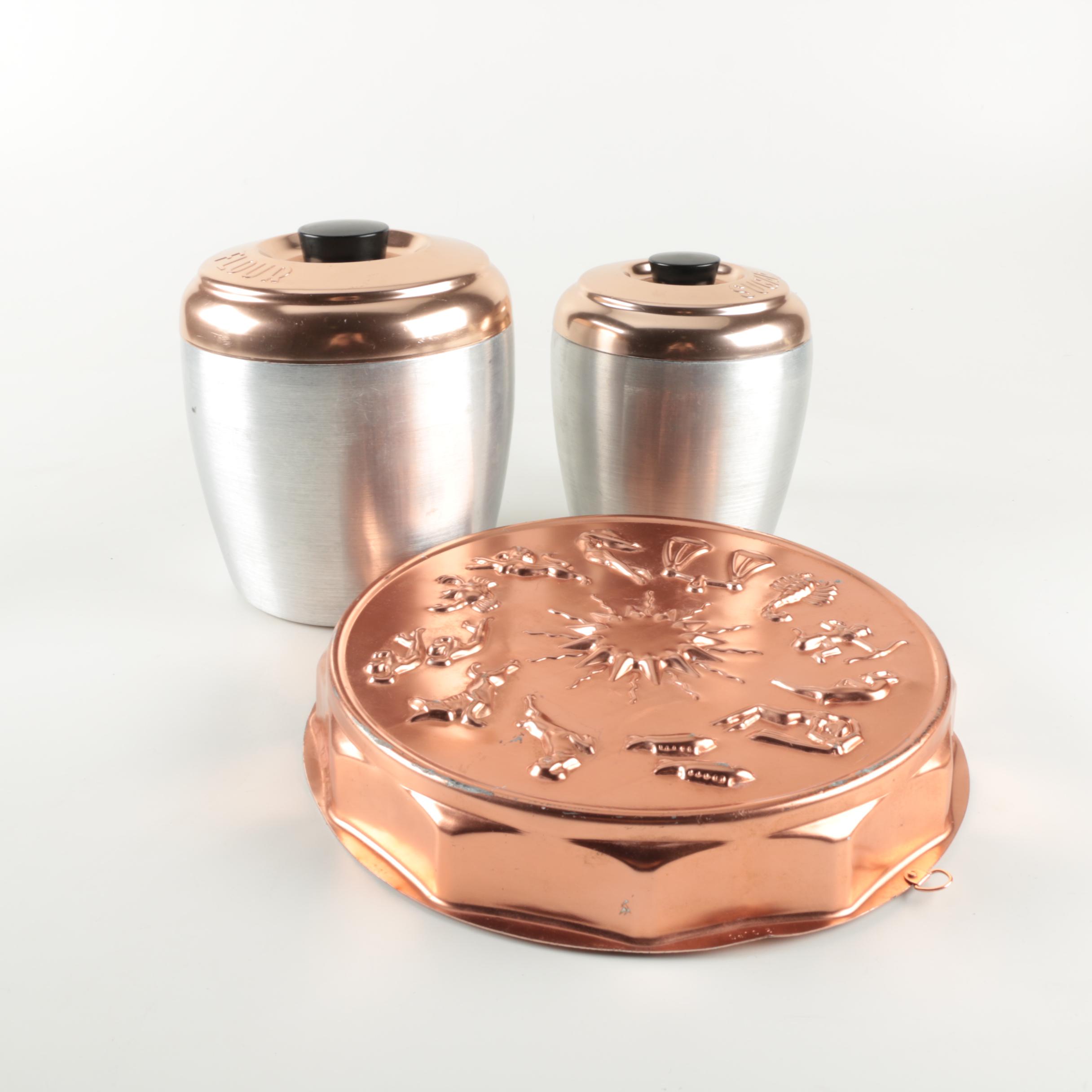 Vintage Copper Astrology Mold and Kitchen Canisters