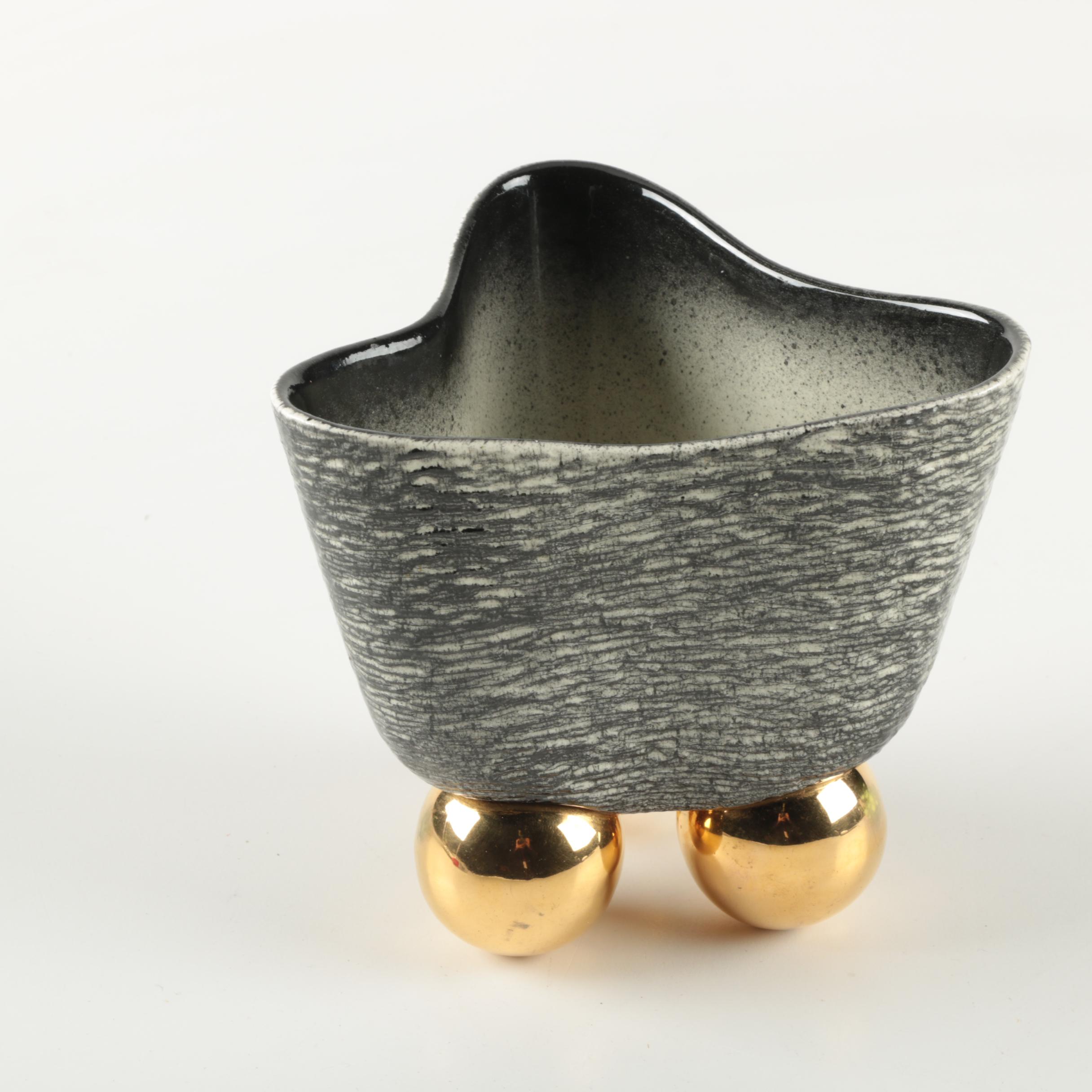 Vintage Ceramic Planter with Gold Feet