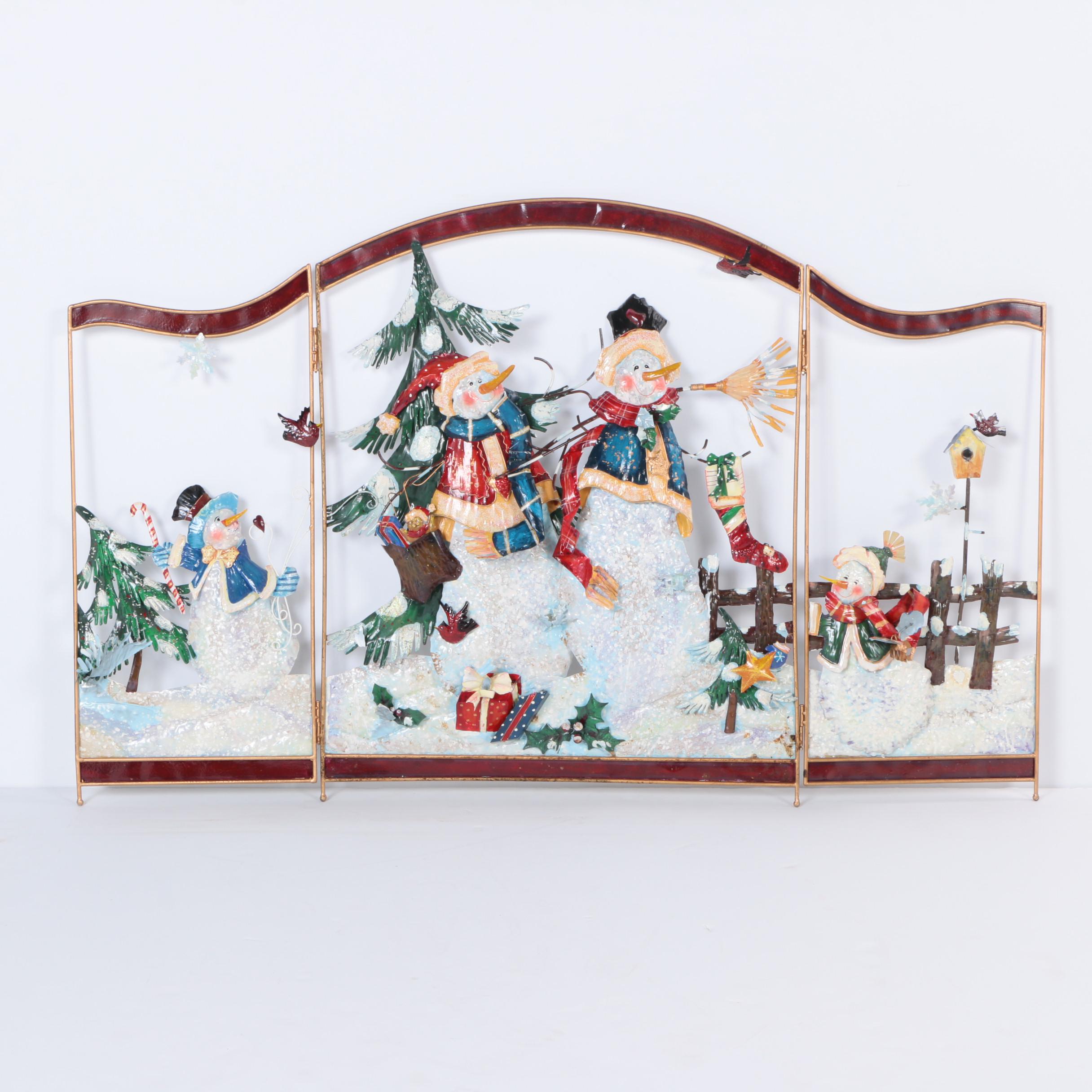 Snowman Themed Fireplace Screen