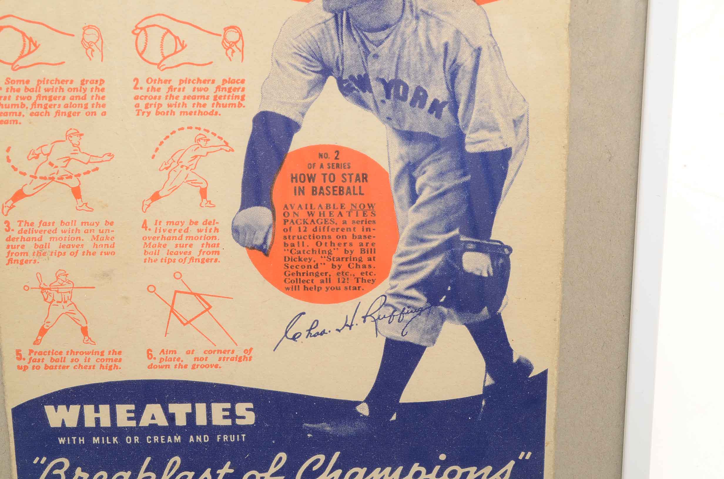 1930s Charles "Red Ruffing" Giants Framed Wheaties Panel