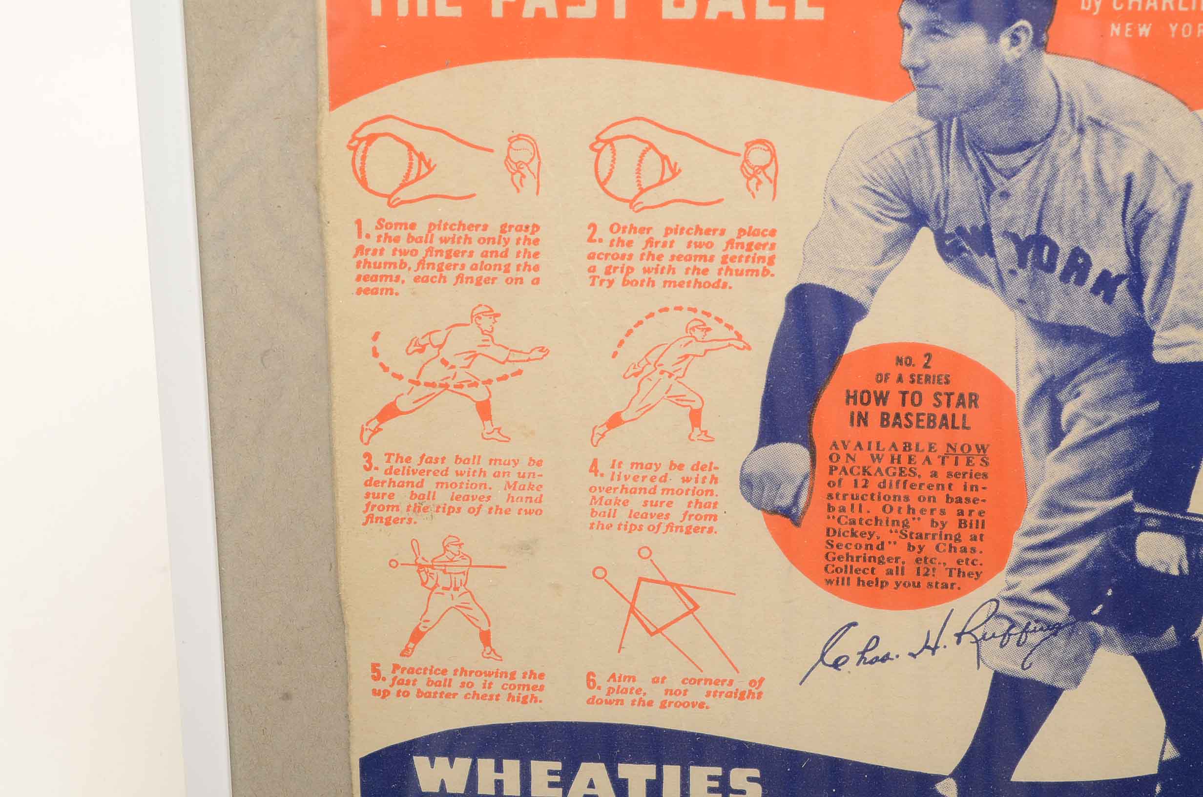 1930s Charles "Red Ruffing" Giants Framed Wheaties Panel