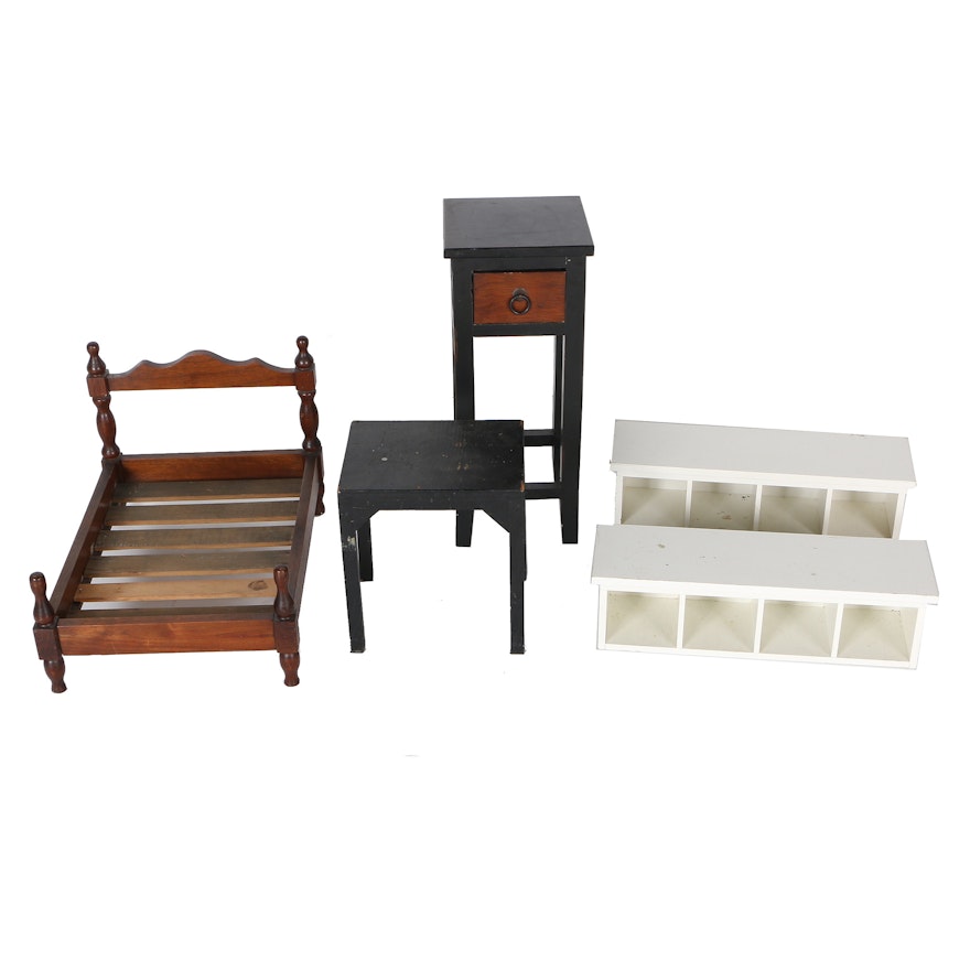 Miniature Furniture Including Mahogany Bed Frame