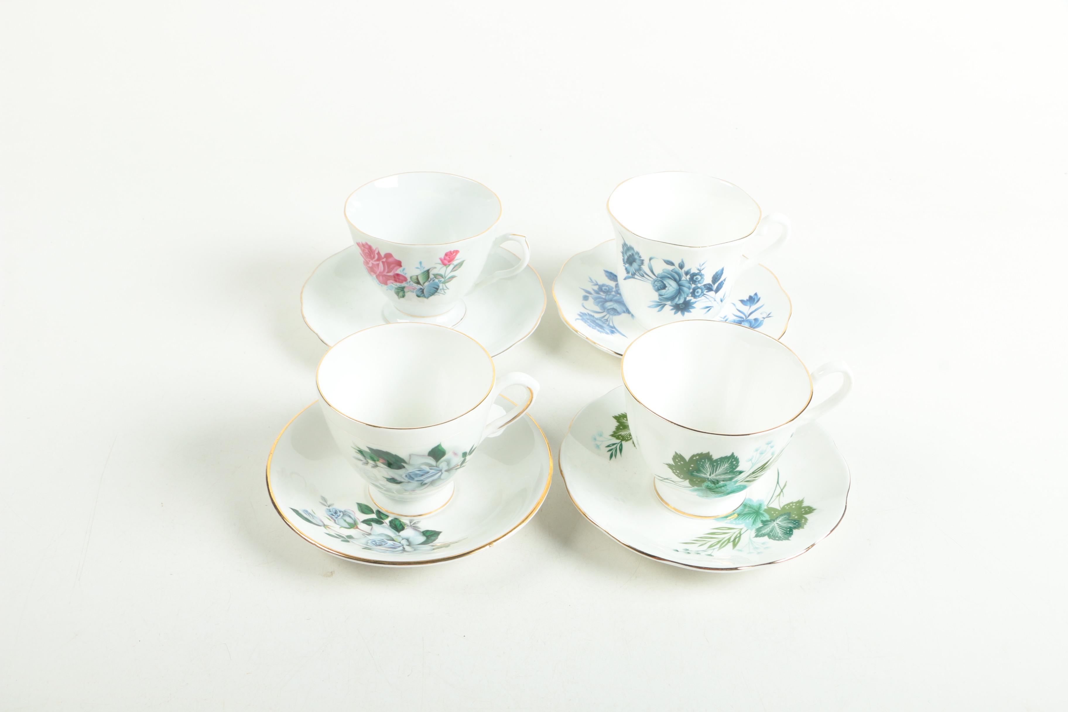Selection of China Tea Cups and Saucers including Royal Dover