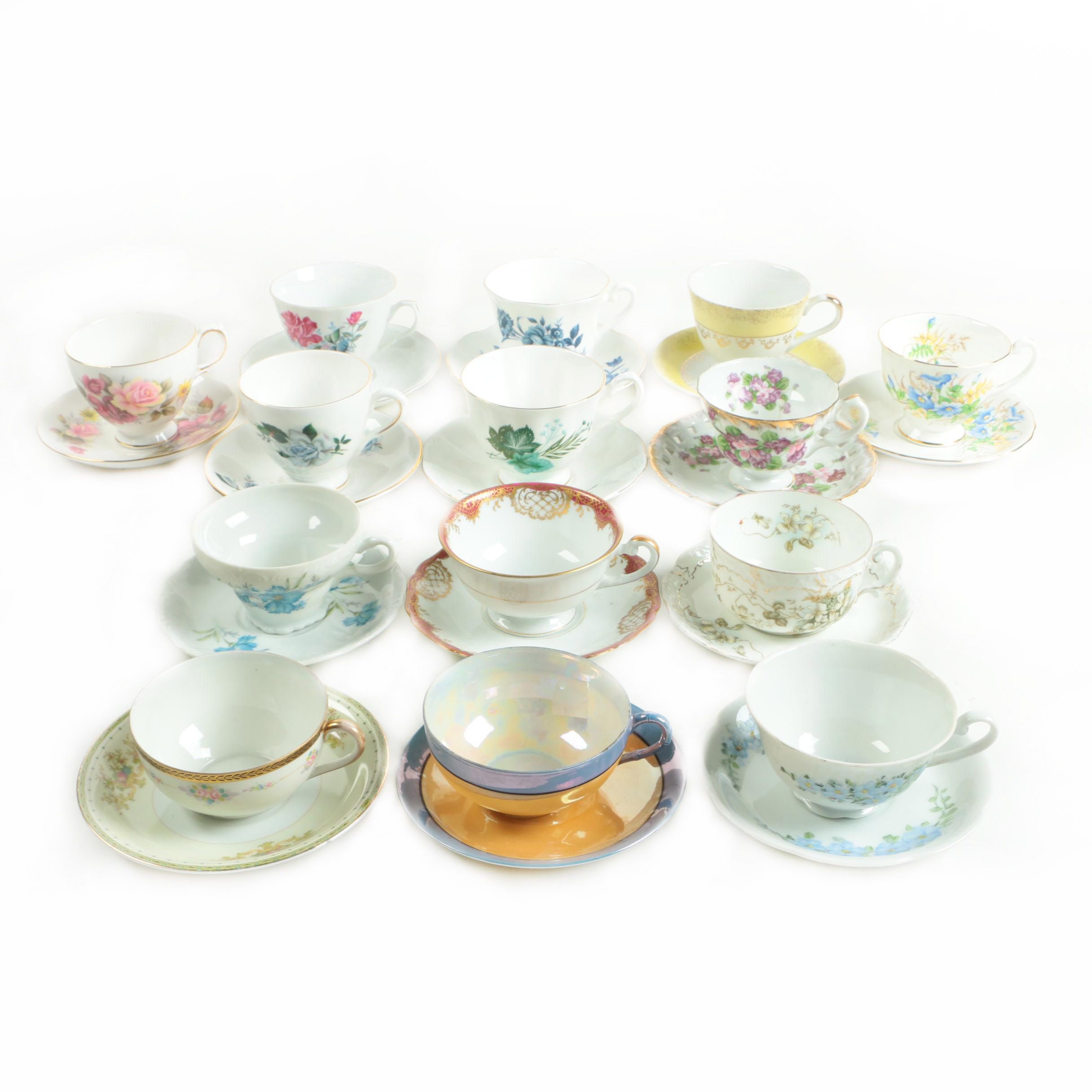 Selection of China Tea Cups and Saucers including Royal Dover