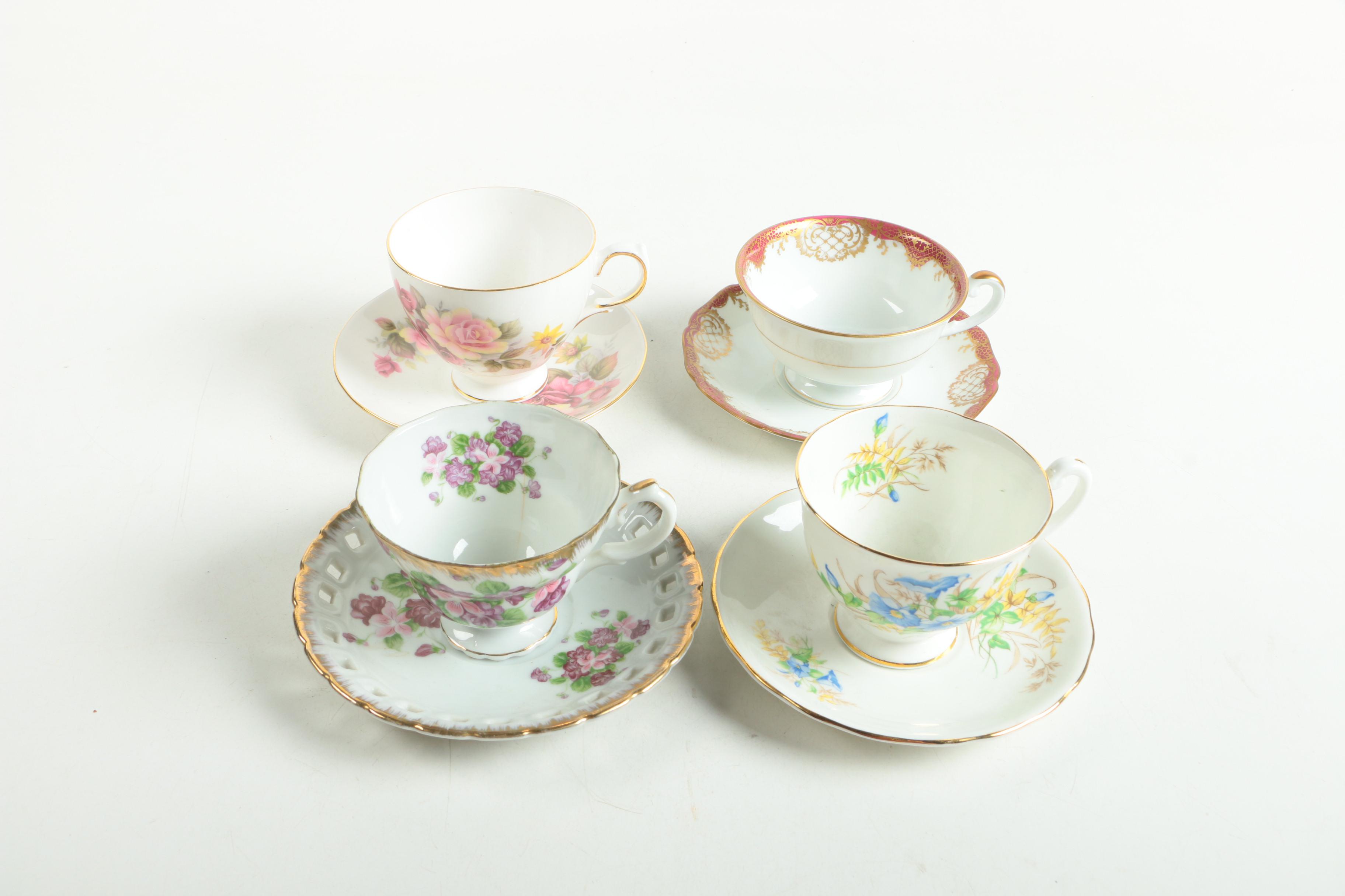 Selection of China Tea Cups and Saucers including Royal Dover