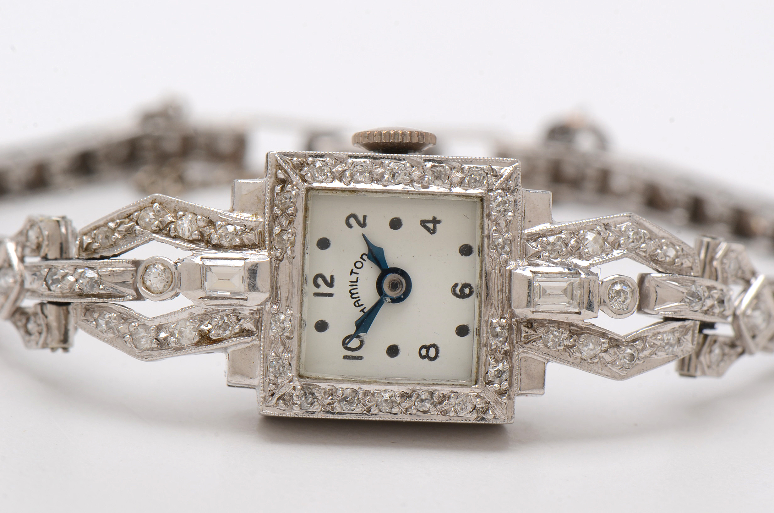 Vintage Hamilton Platinum and 1.21 CTW Diamond Watch