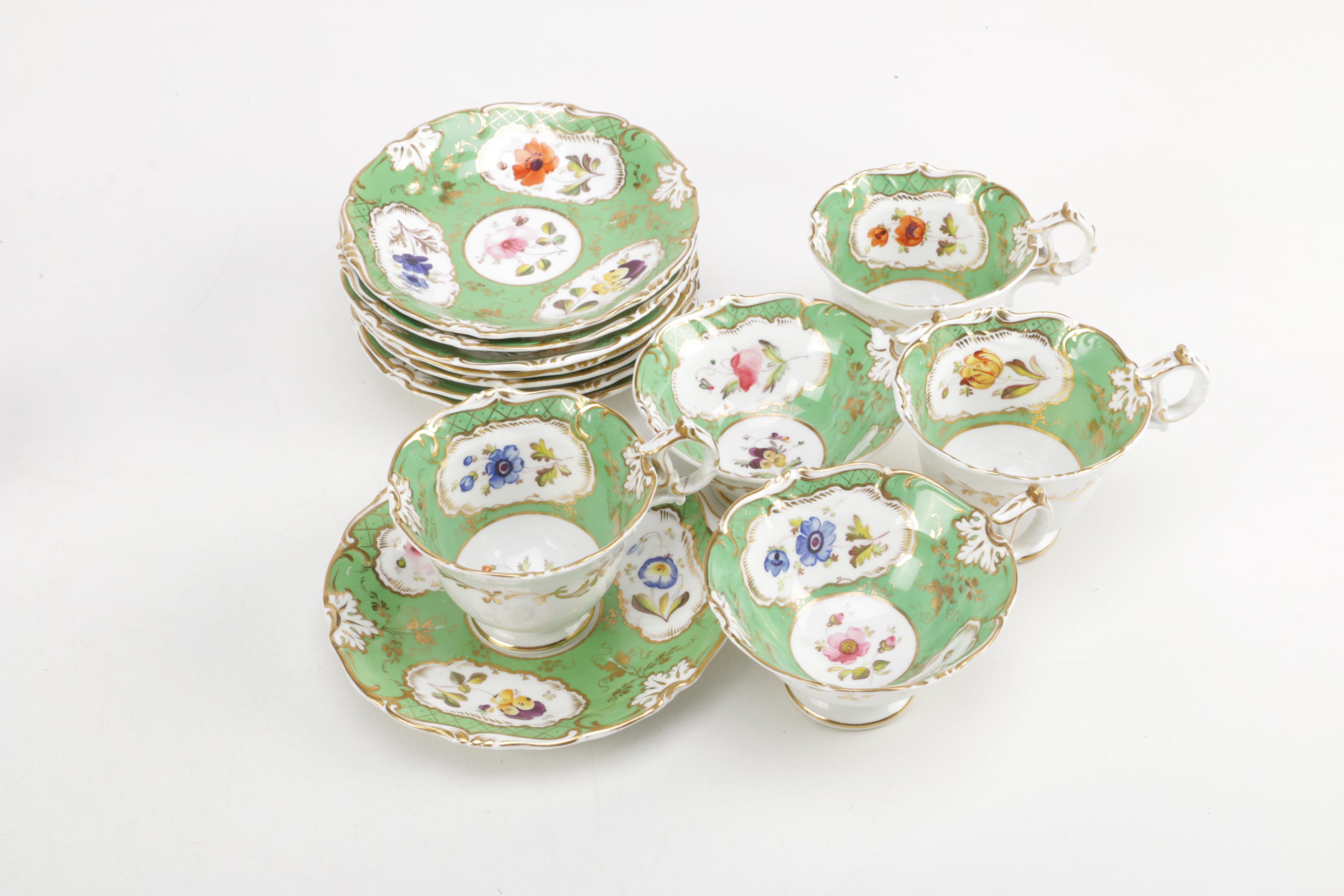 Antique English Porcelain Teacups and Saucers