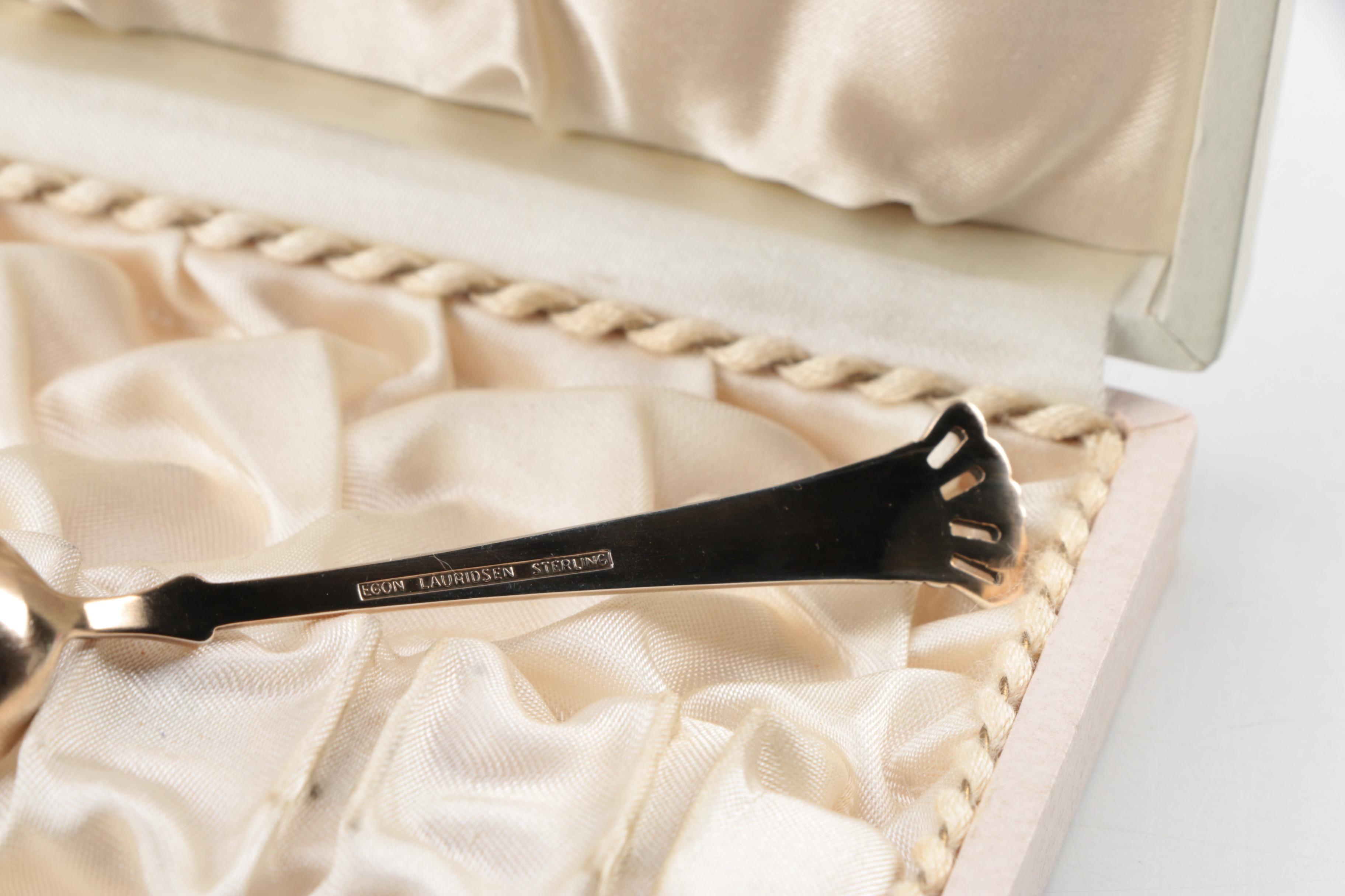 Egon Lauridsen Danish Sterling Silver and Enamel Crown Tip Demitasse Spoons