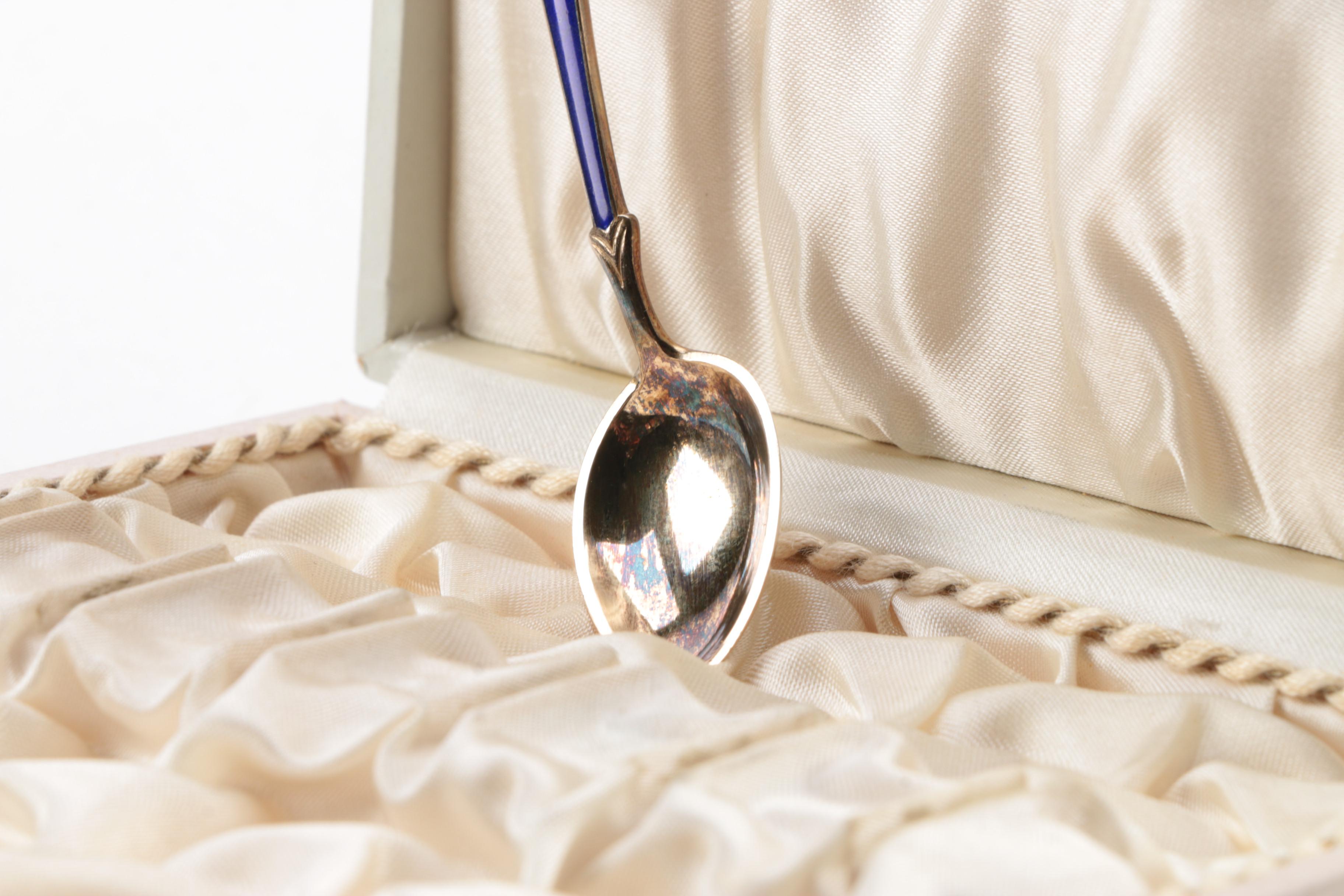 Egon Lauridsen Danish Sterling Silver and Enamel Crown Tip Demitasse Spoons