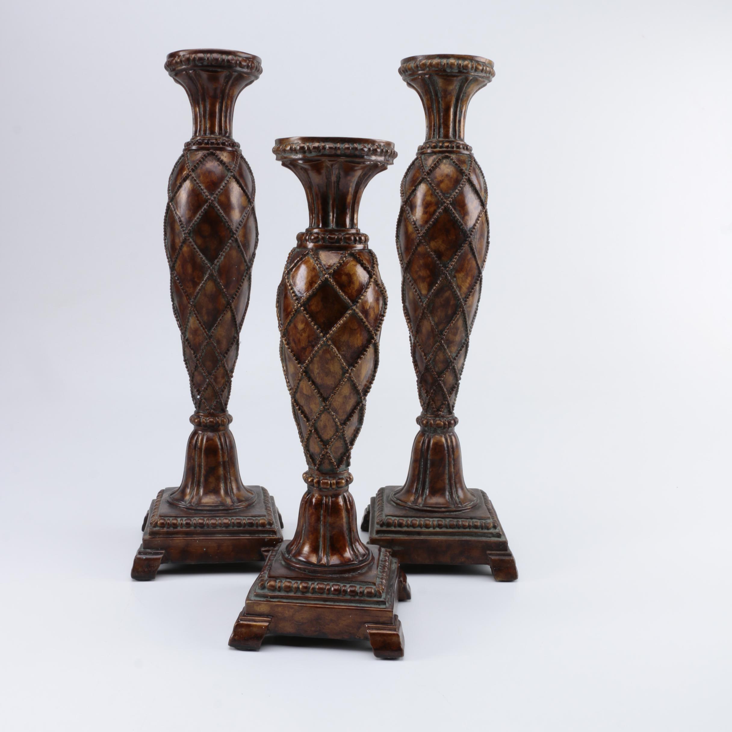 Faux Wood Candle Holders