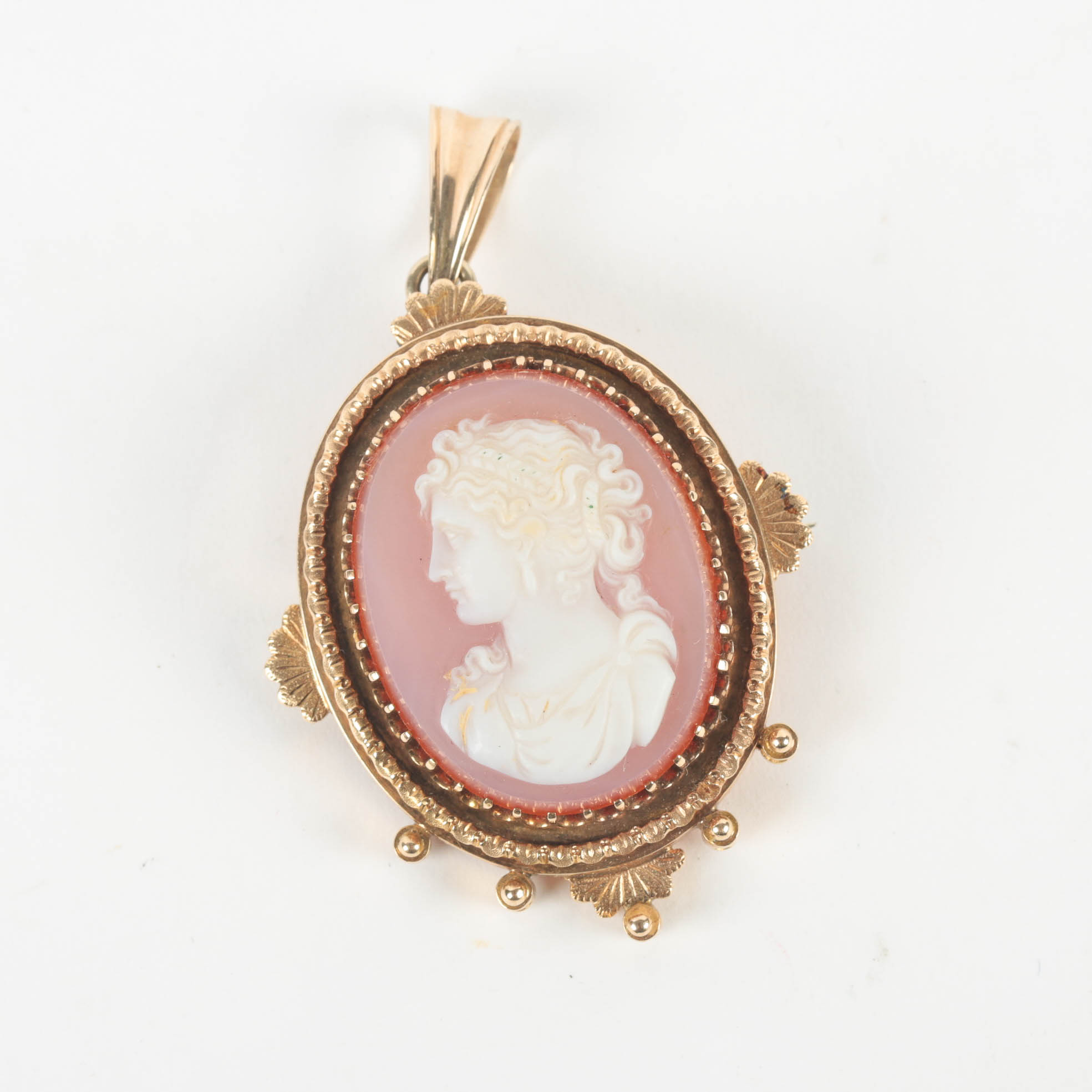 14K Gold and Cameo Pendant Brooch