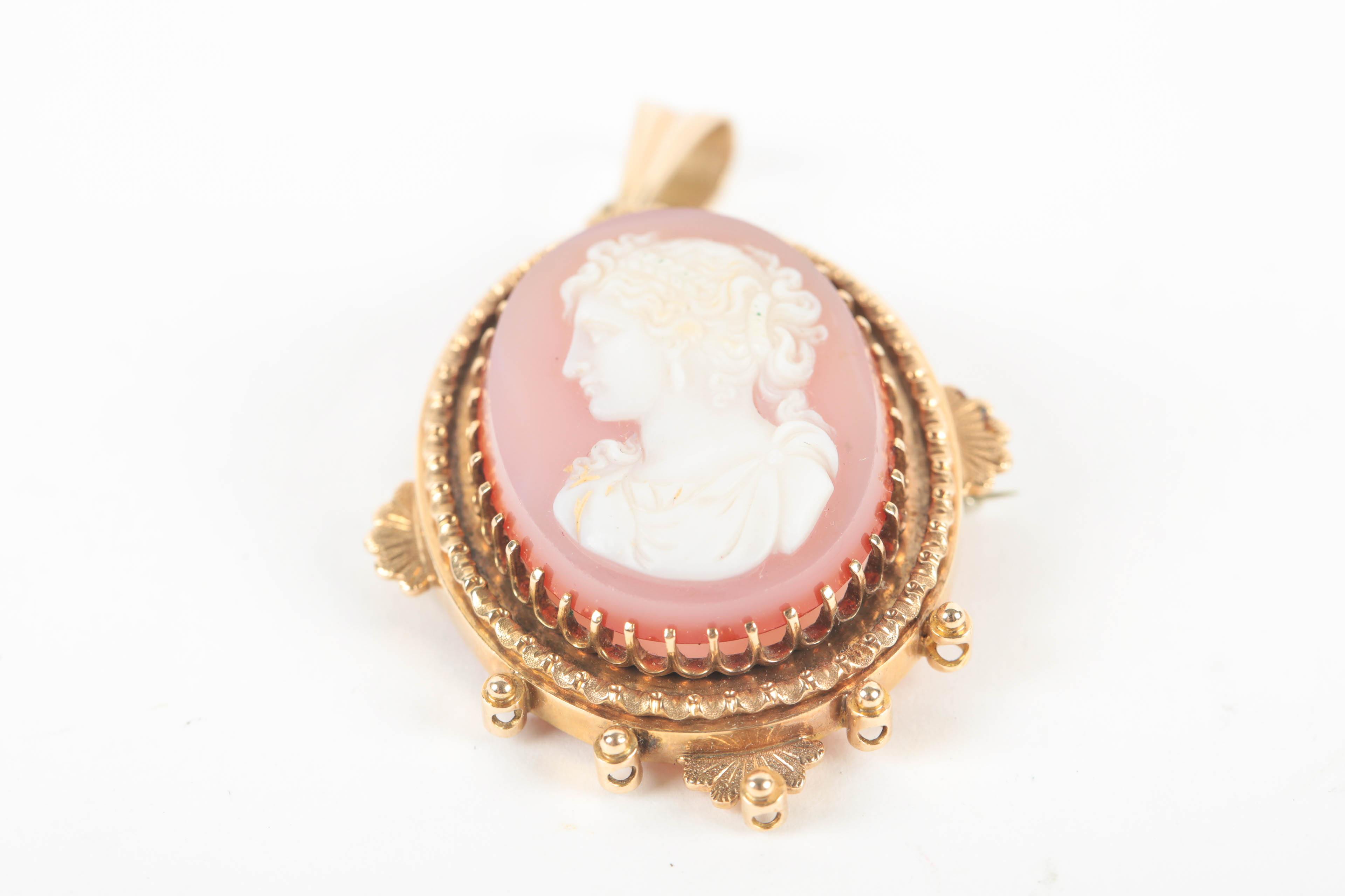14K Gold and Cameo Pendant Brooch