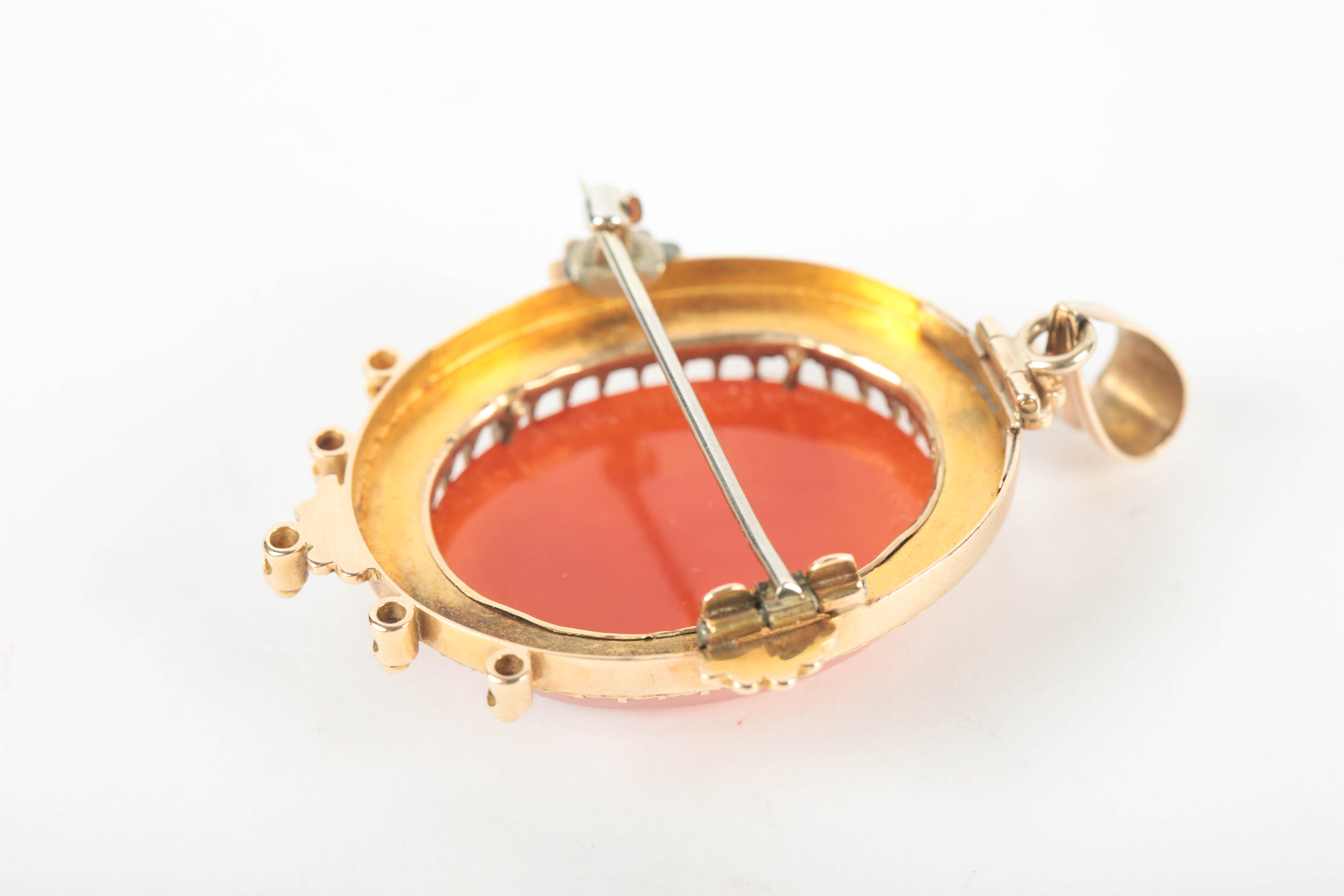 14K Gold and Cameo Pendant Brooch