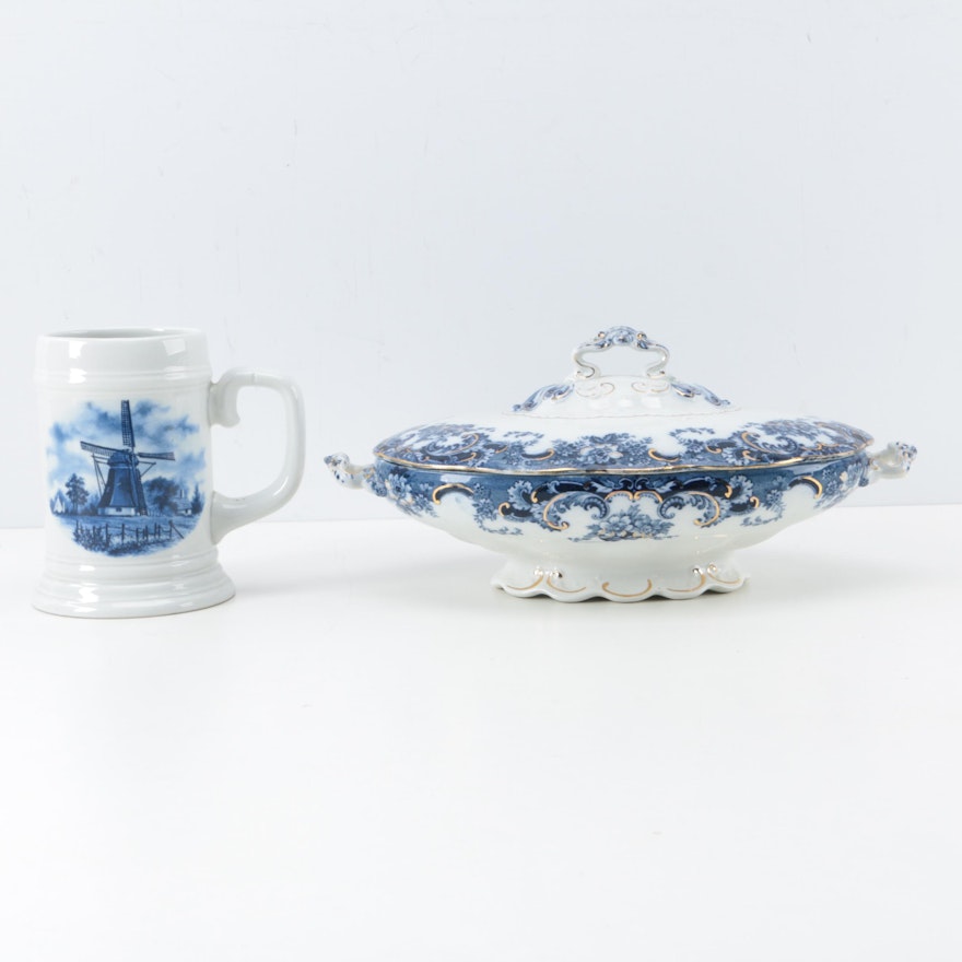 Vintage Bishop & Stonier Covered Dish and Delft Stein