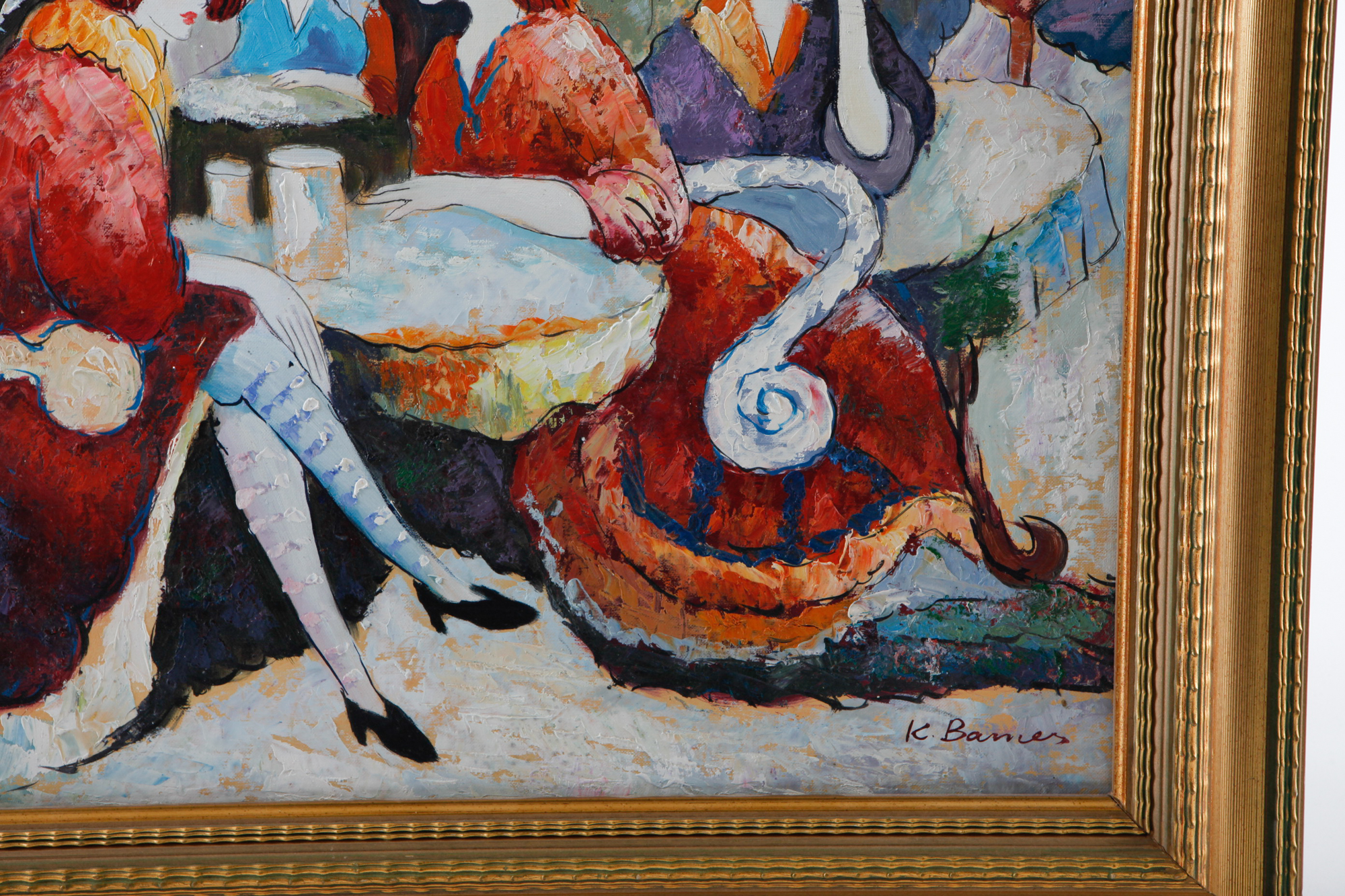 K. Barnes Signed Oil Painting of an Impressionistic Cafe Scene