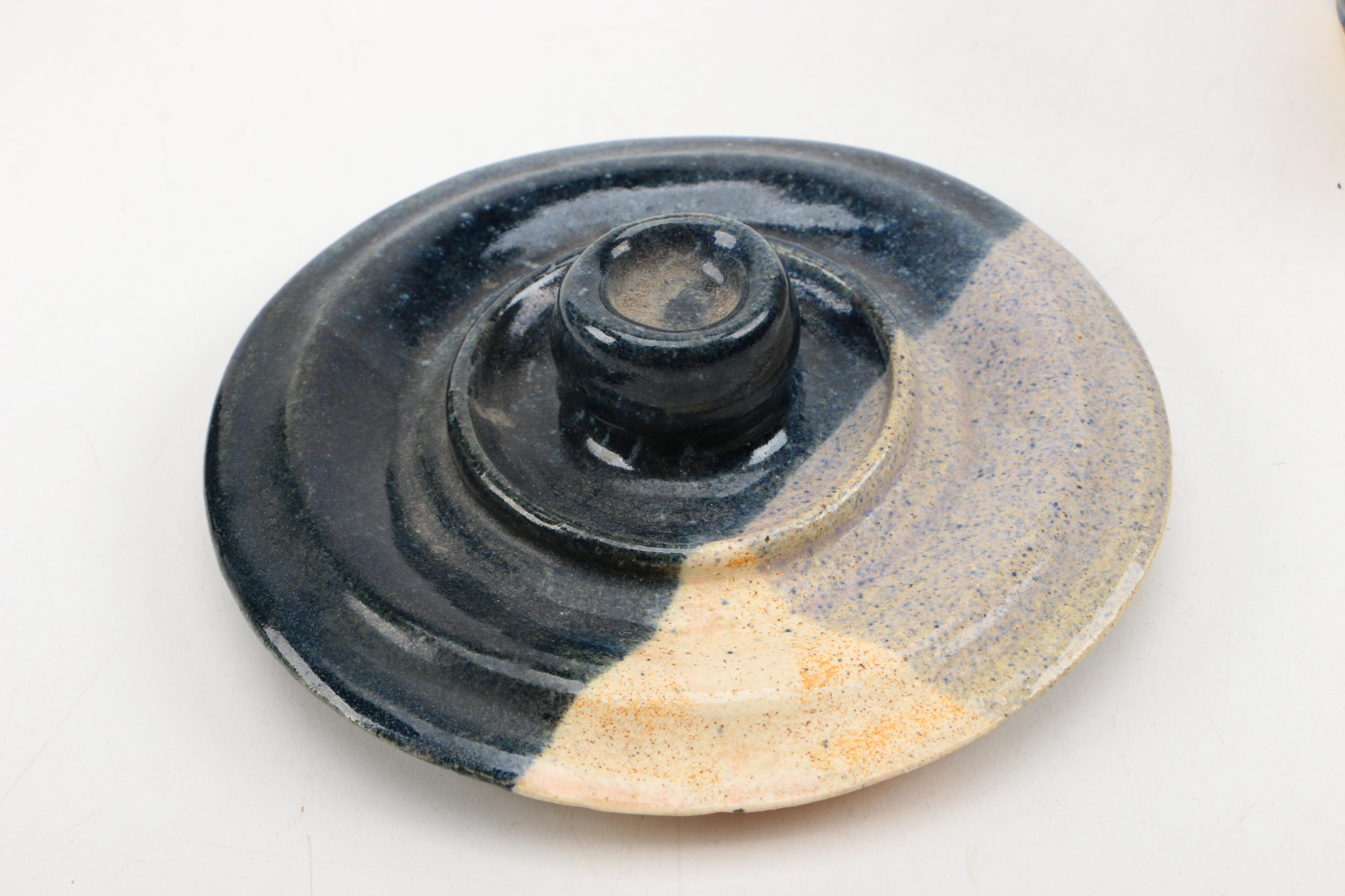 Collection of Blue Studio Pottery Including Vessel with Lid