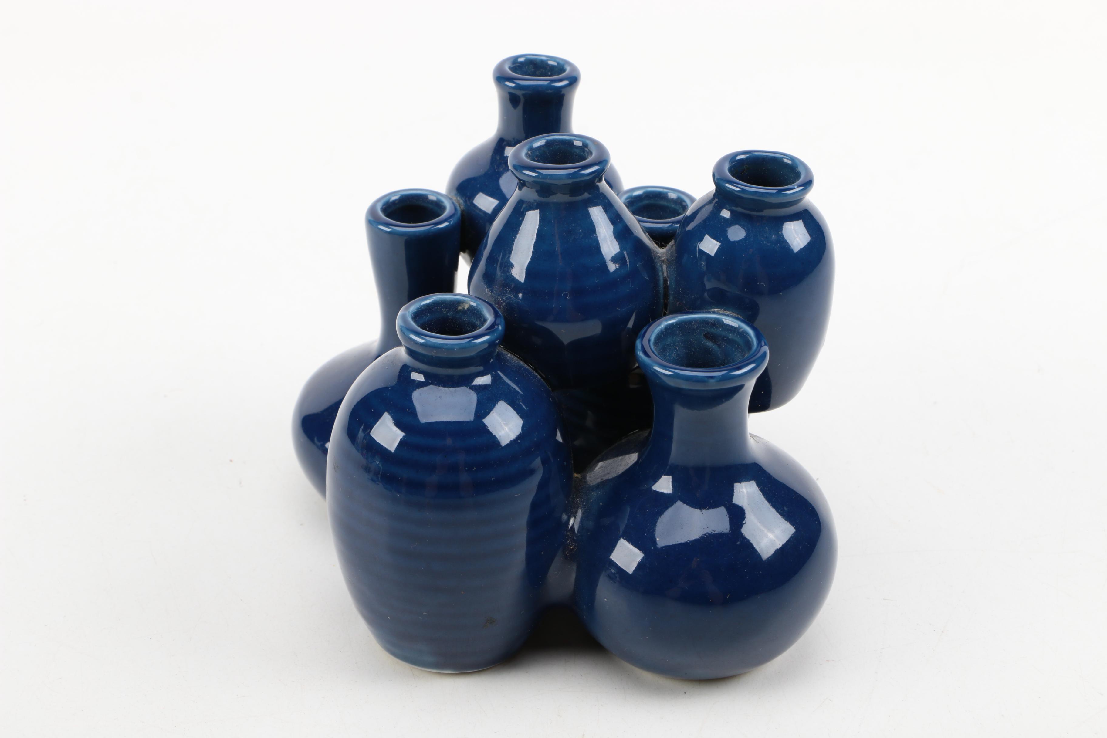 Collection of Blue Studio Pottery Including Vessel with Lid