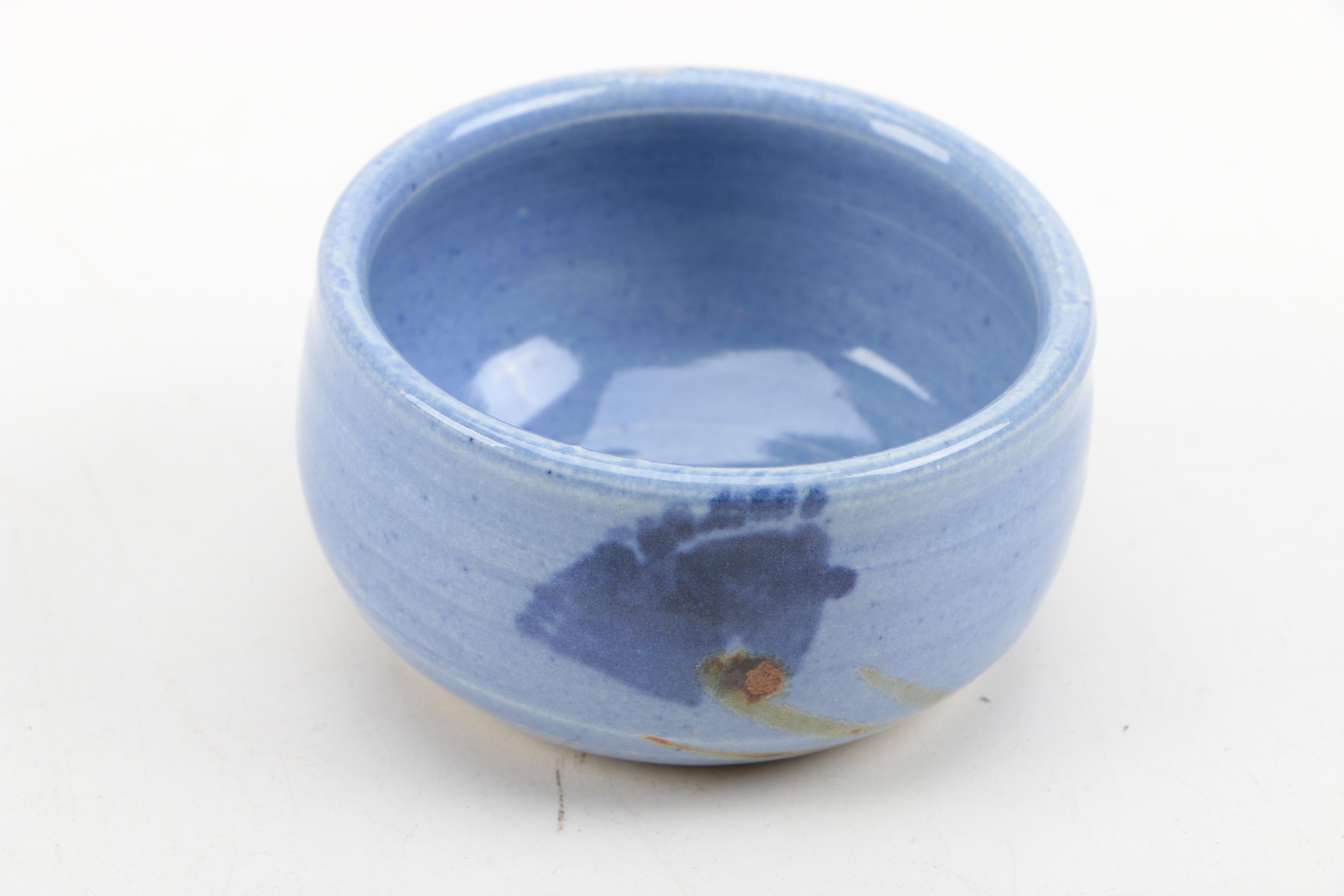 Collection of Blue Studio Pottery Including Vessel with Lid