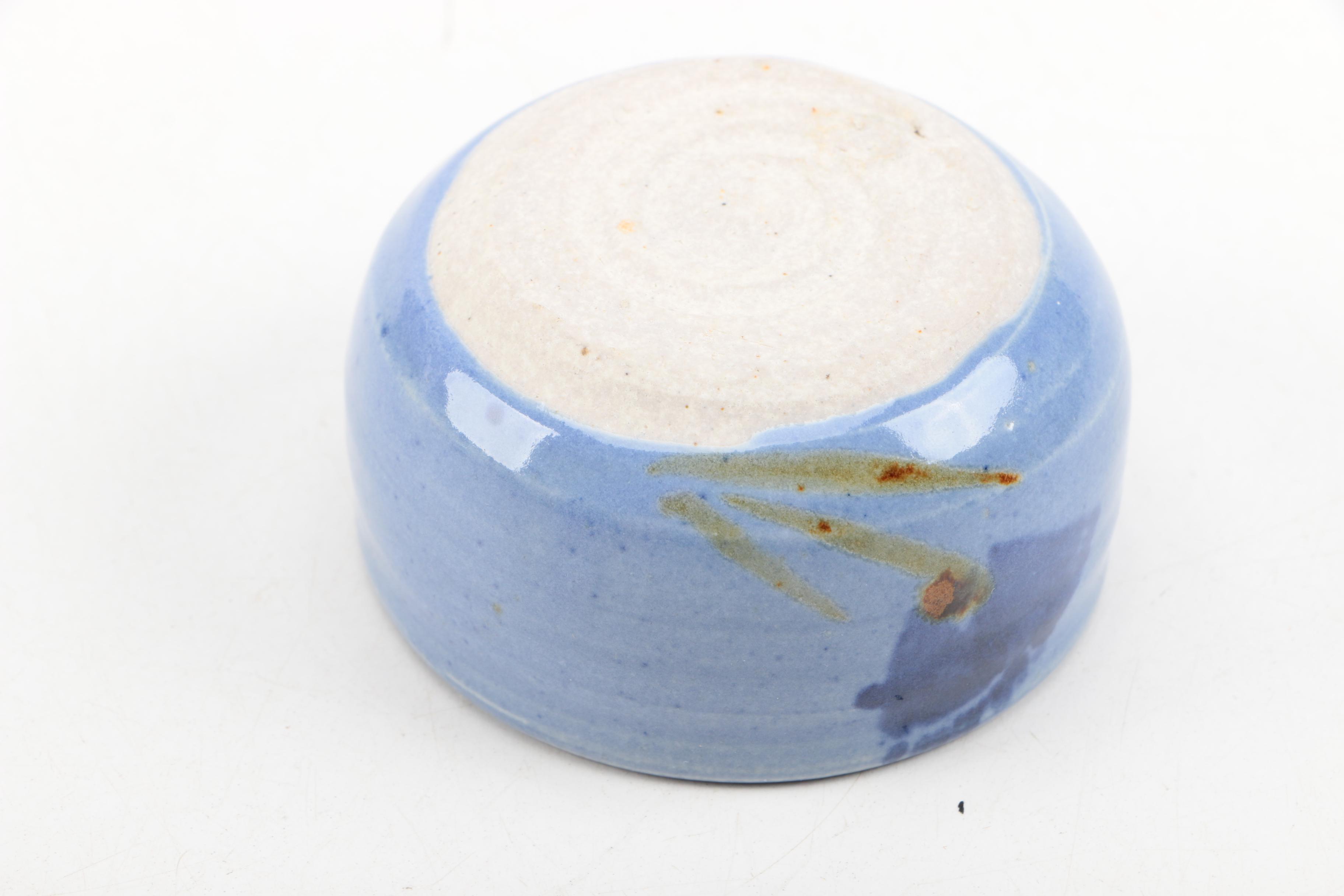 Collection of Blue Studio Pottery Including Vessel with Lid