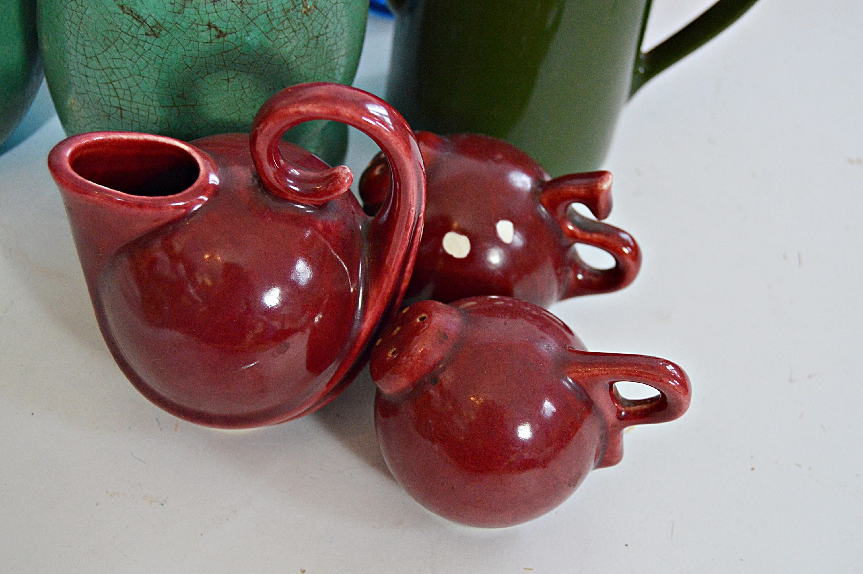 Mid Century Glassware, Pottery, Wooden Tray Including Hall and McCoy