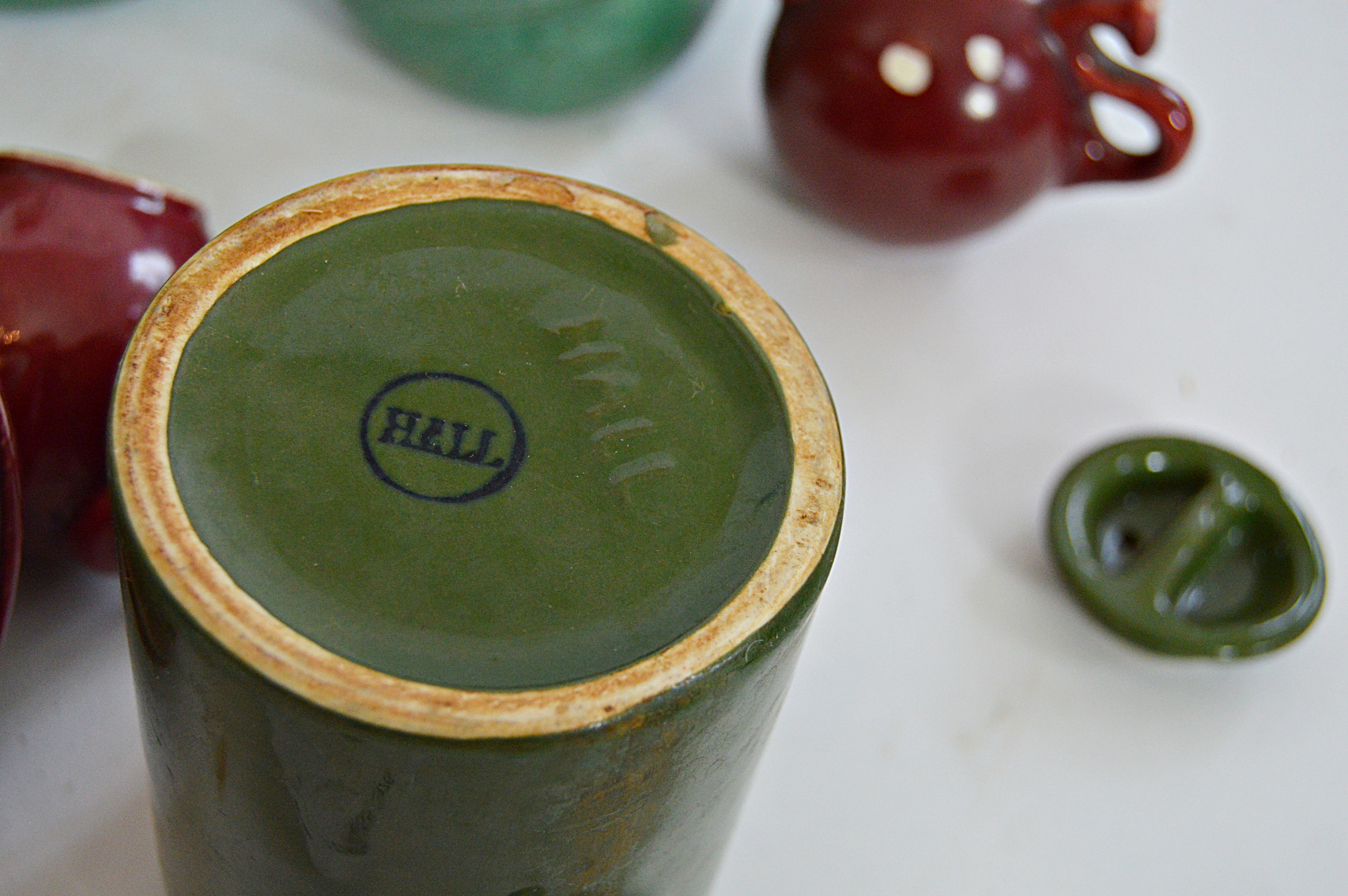 Mid Century Glassware, Pottery, Wooden Tray Including Hall and McCoy