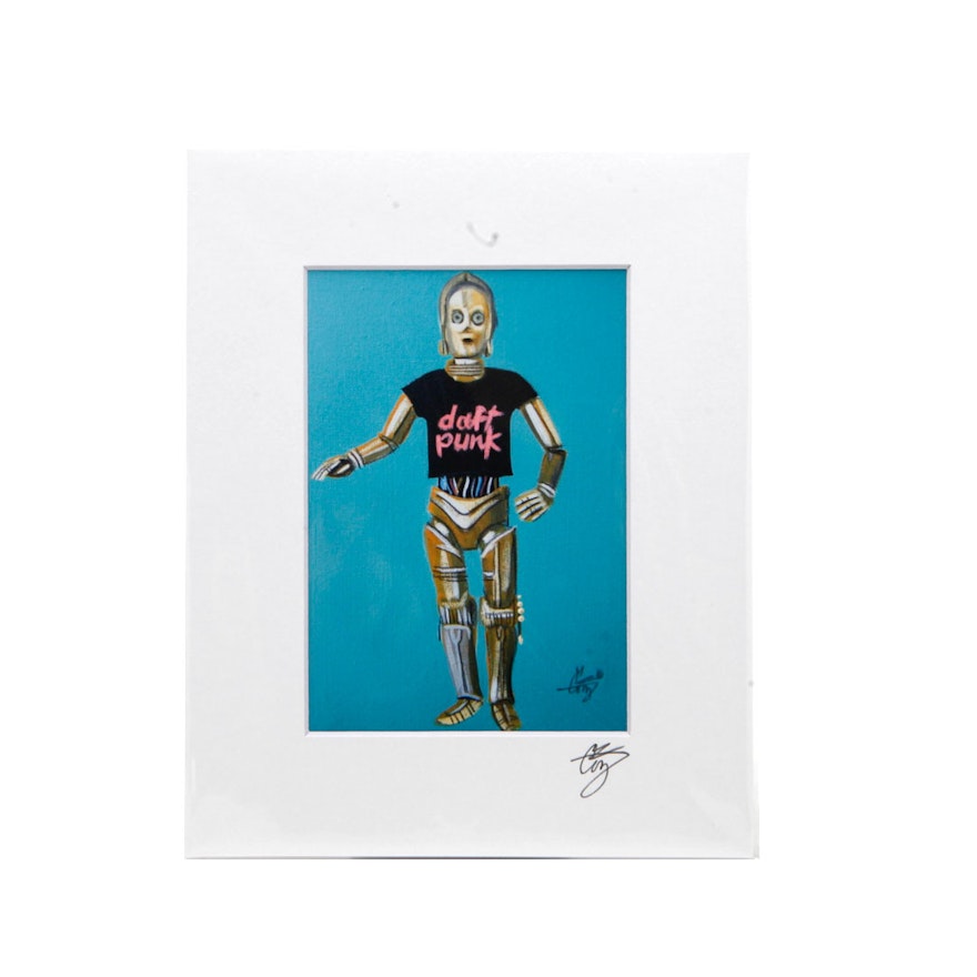 El Gato Gomez Signed Giclee of C-3PO in a "Daft Punk" Shirt