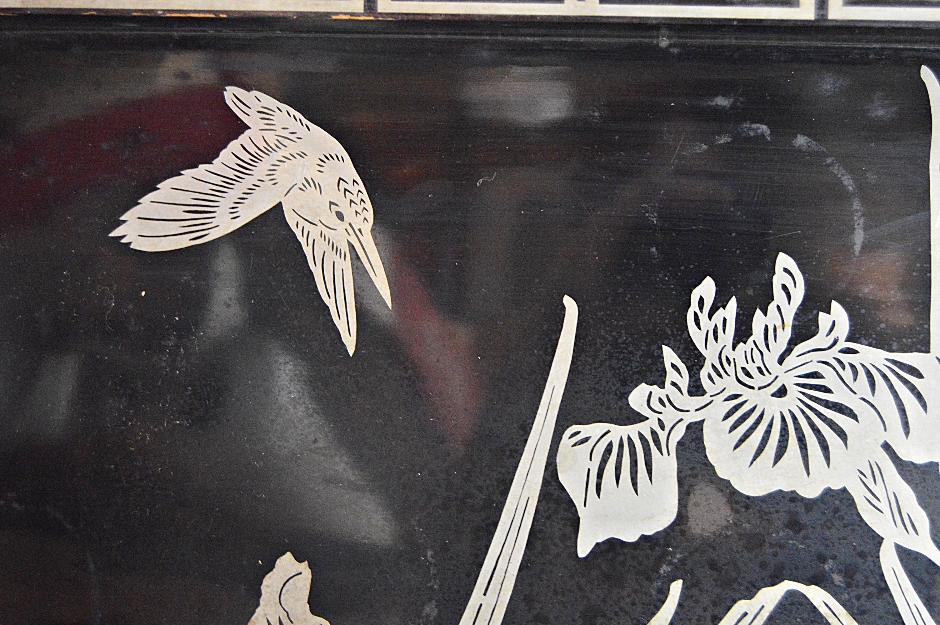 Art Deco Lacquered Tray and Vintage Etched Glassware