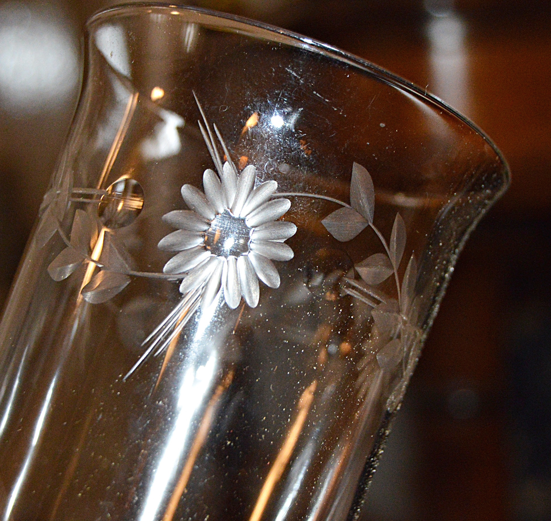 Art Deco Lacquered Tray and Vintage Etched Glassware