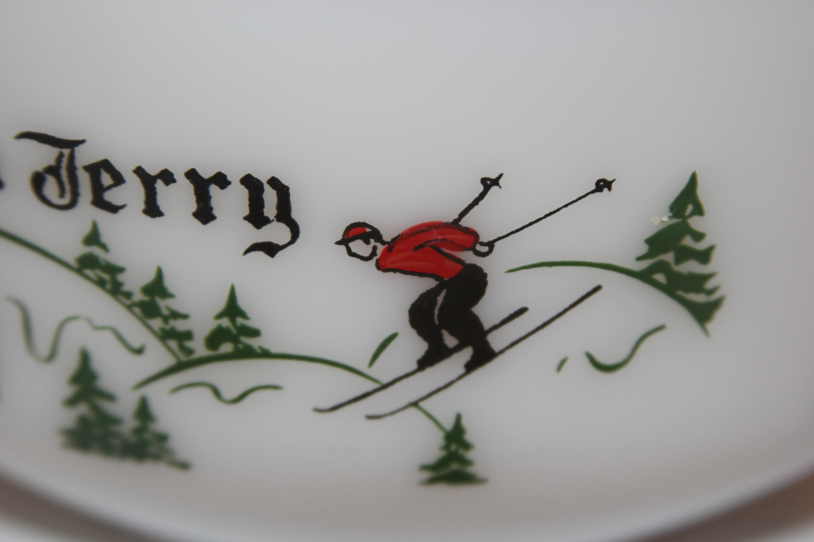 1930s Handpainted Tom & Jerry Milk Glass Bowl & Glasses