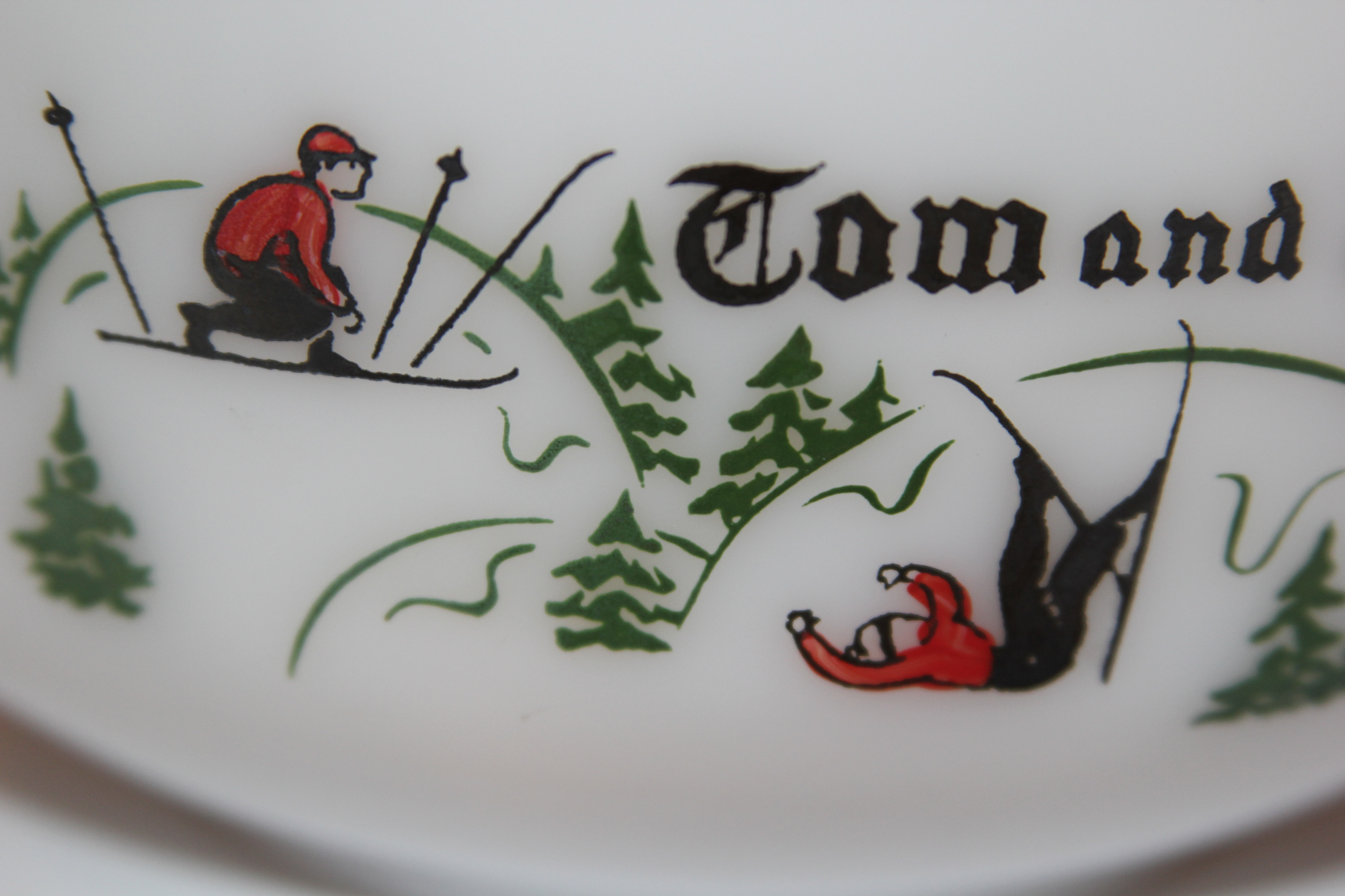 1930s Handpainted Tom & Jerry Milk Glass Bowl & Glasses