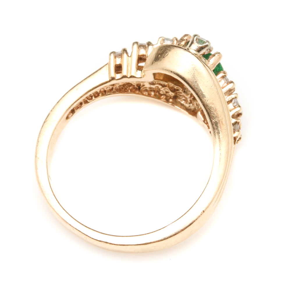 14K Yellow Gold Emerald and Diamond Ring