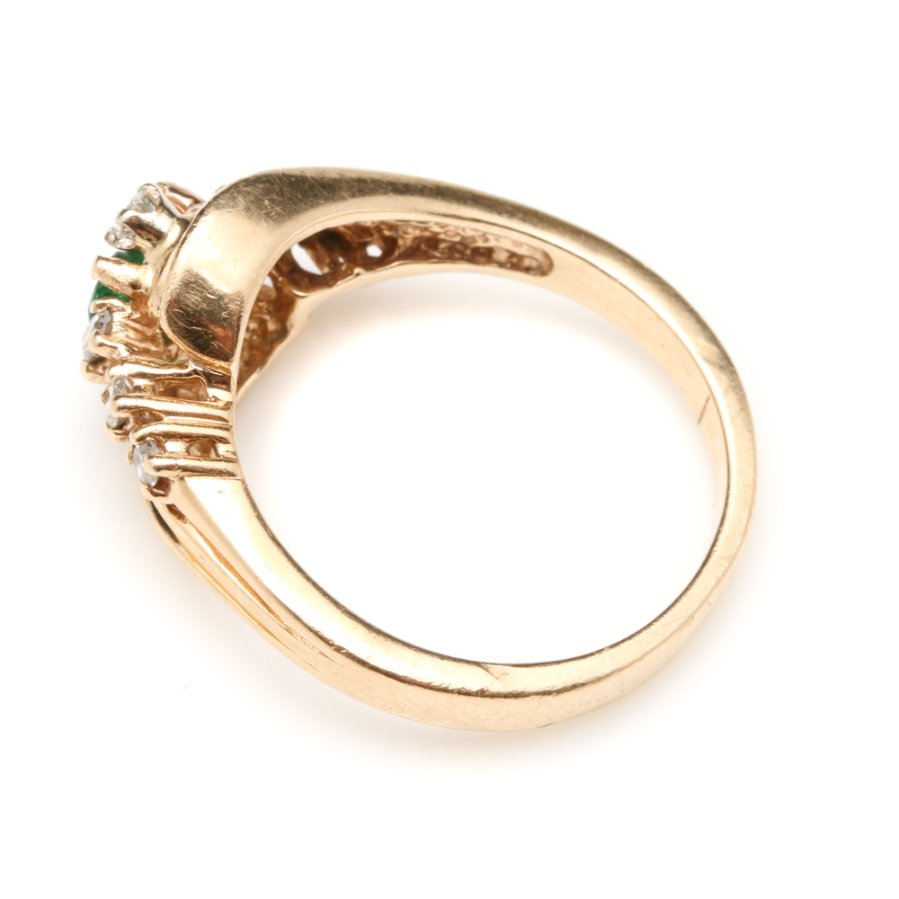 14K Yellow Gold Emerald and Diamond Ring