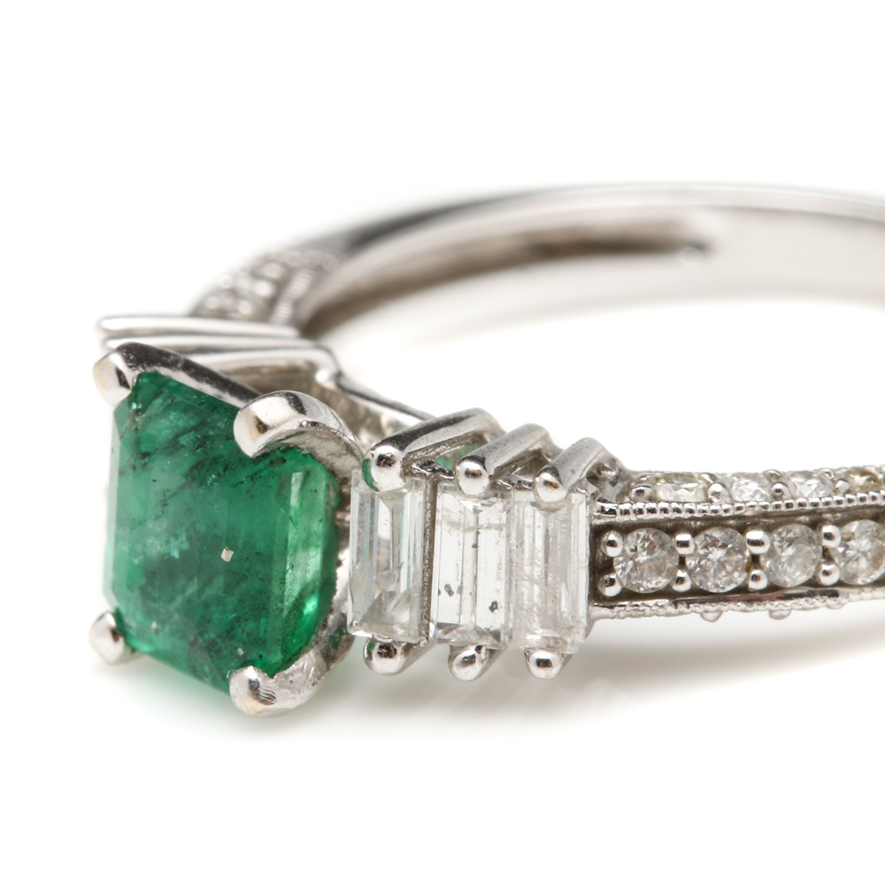 18K White Gold Emerald and Diamond Ring